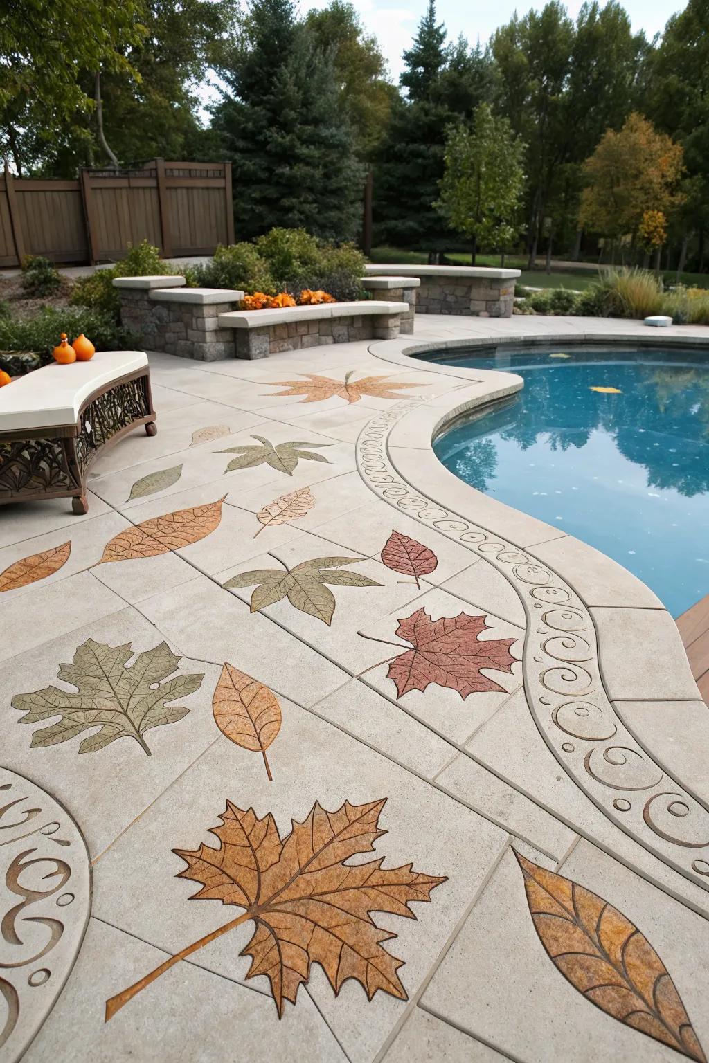 Seasonal themed stamped concrete keeps pool areas lively.