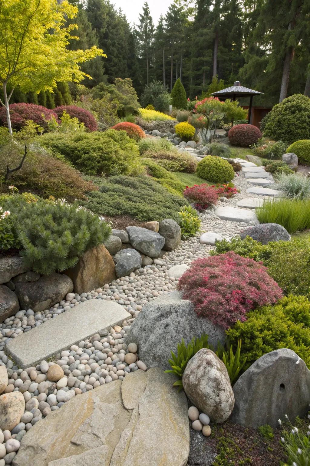 A stunning stone landscape offering a maintenance-free garden solution.