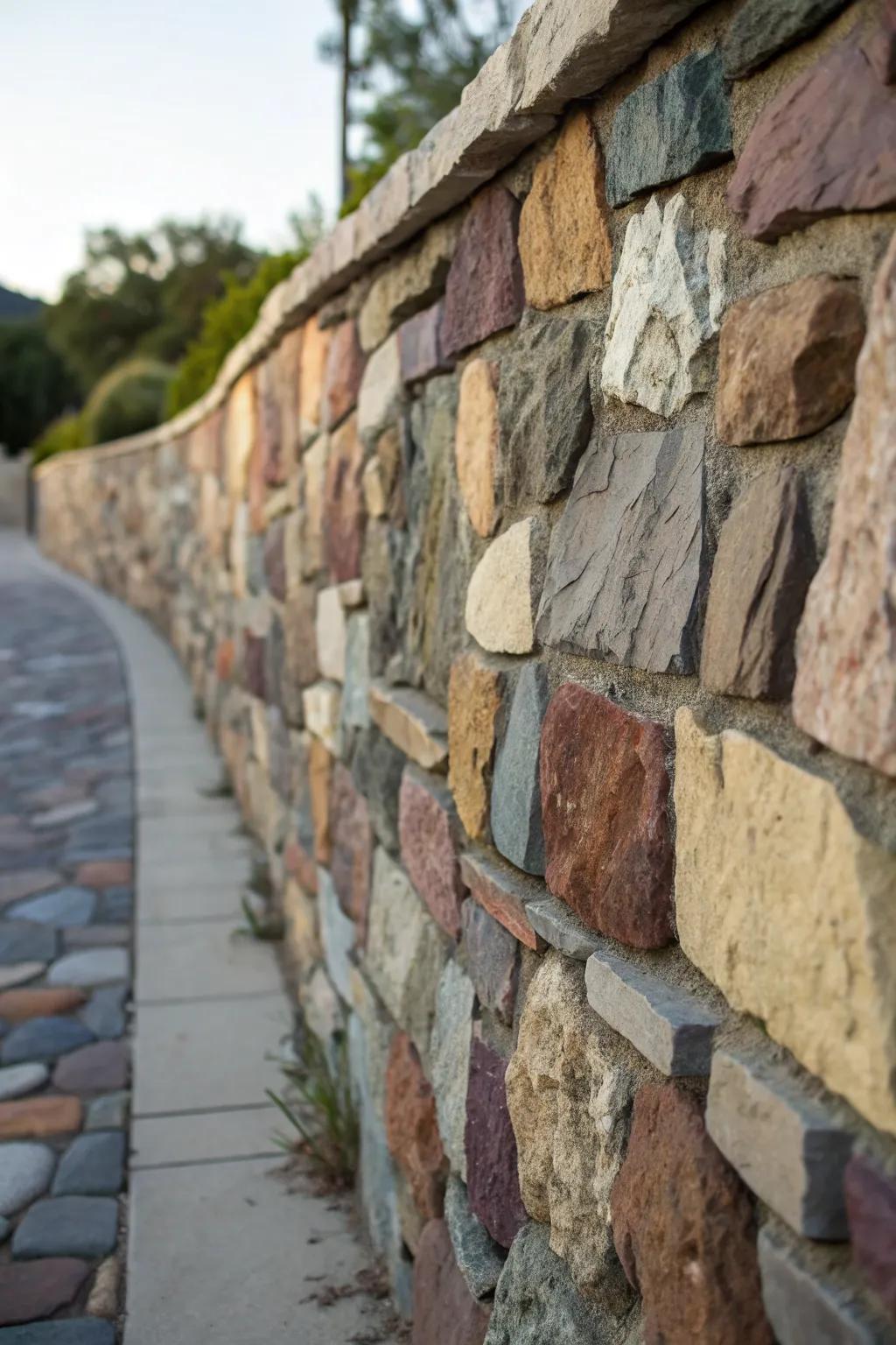 Patchwork stone walls offer a bold and unique visual appeal.