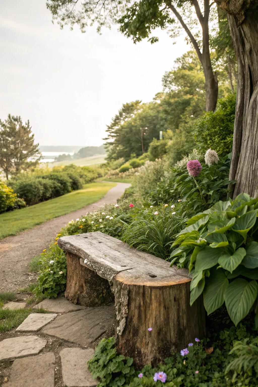 Give new life to old wood with a reclaimed stump bench.
