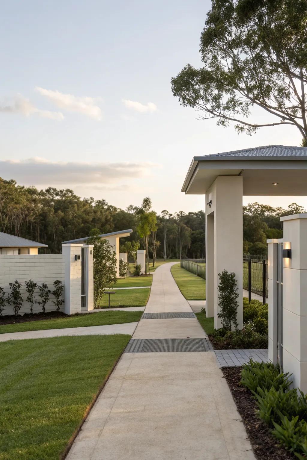 Modern minimalist design creates a sleek and elegant entrance.