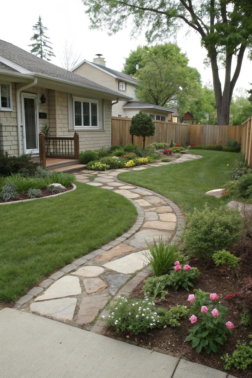 Edging and walkways bring structure and definition to this front yard.