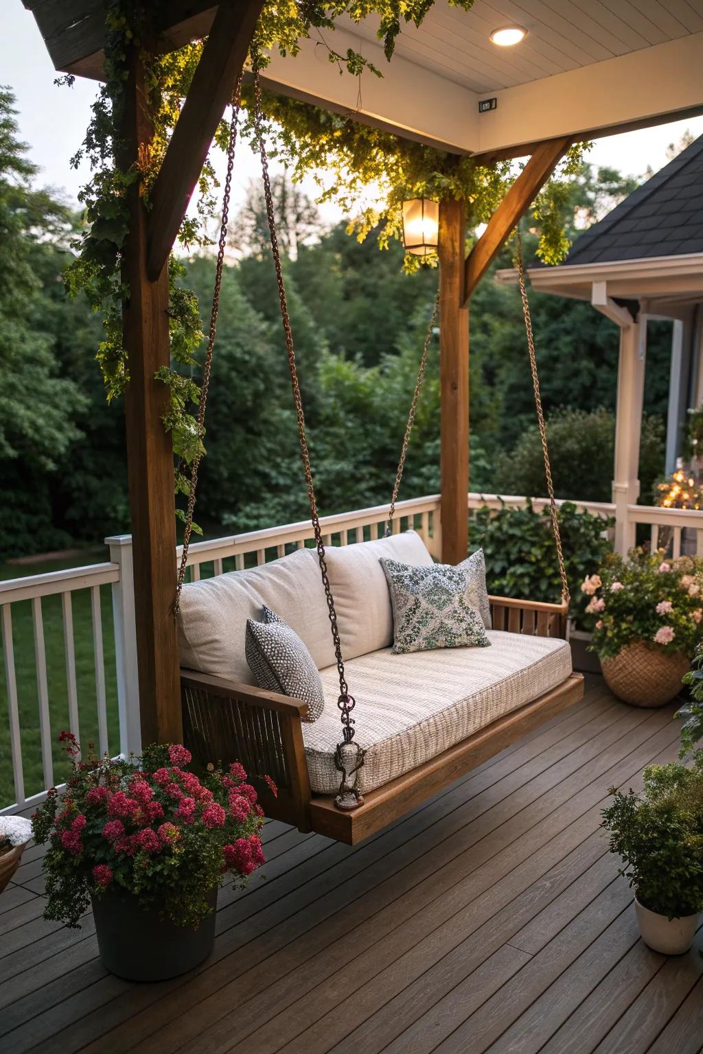 Swing seating adds a fun element to your deck.