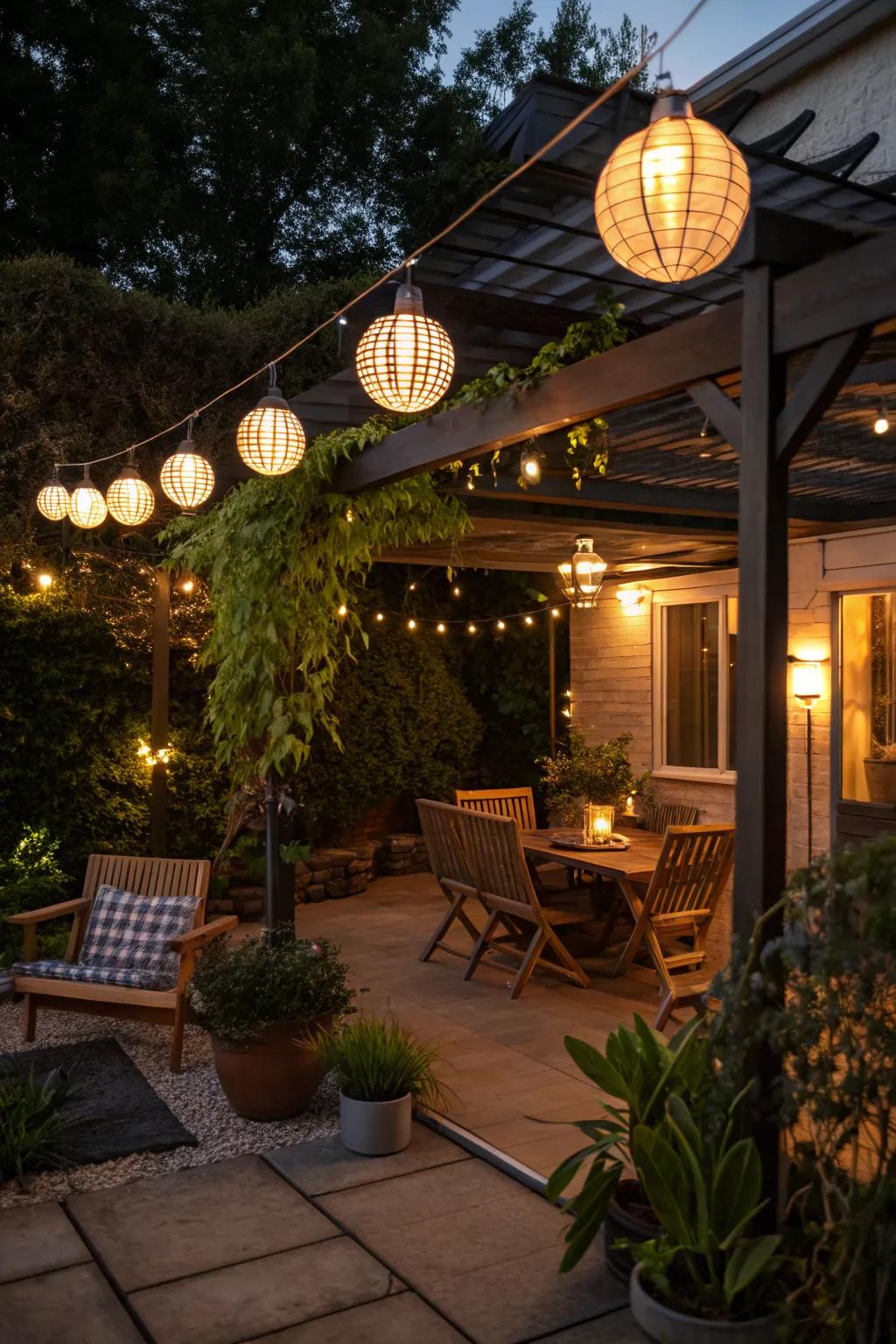 Creative lighting enhances the ambiance of your patio.