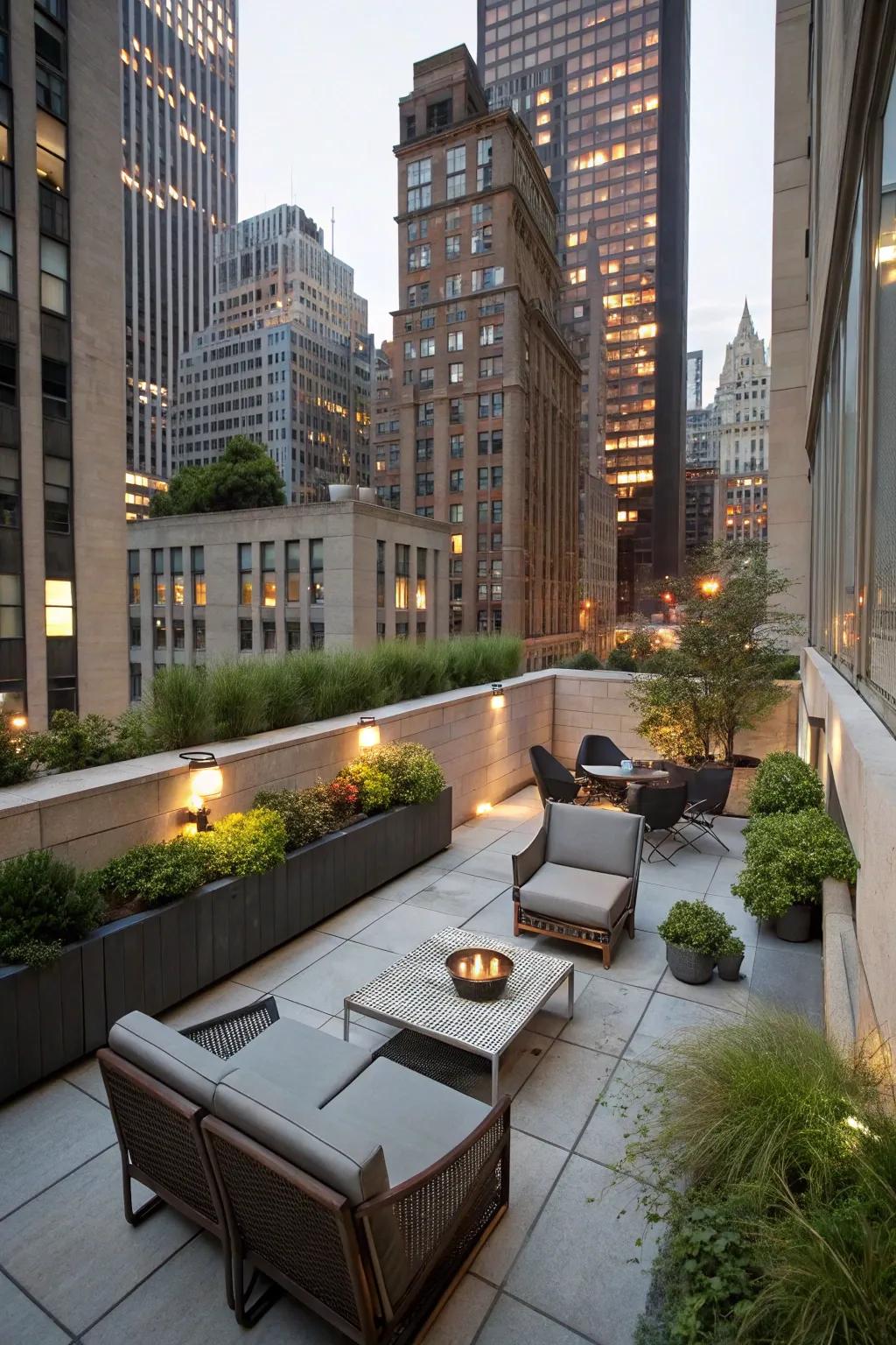 A compact sunken patio transforms a small urban space into an oasis.