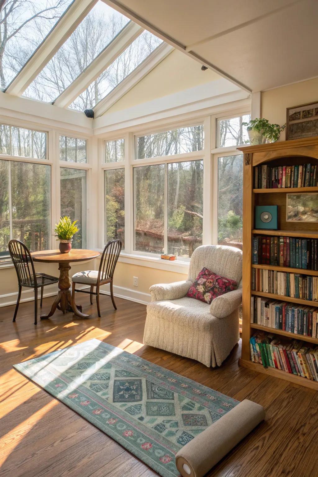 Create zones in your sunroom for different activities.