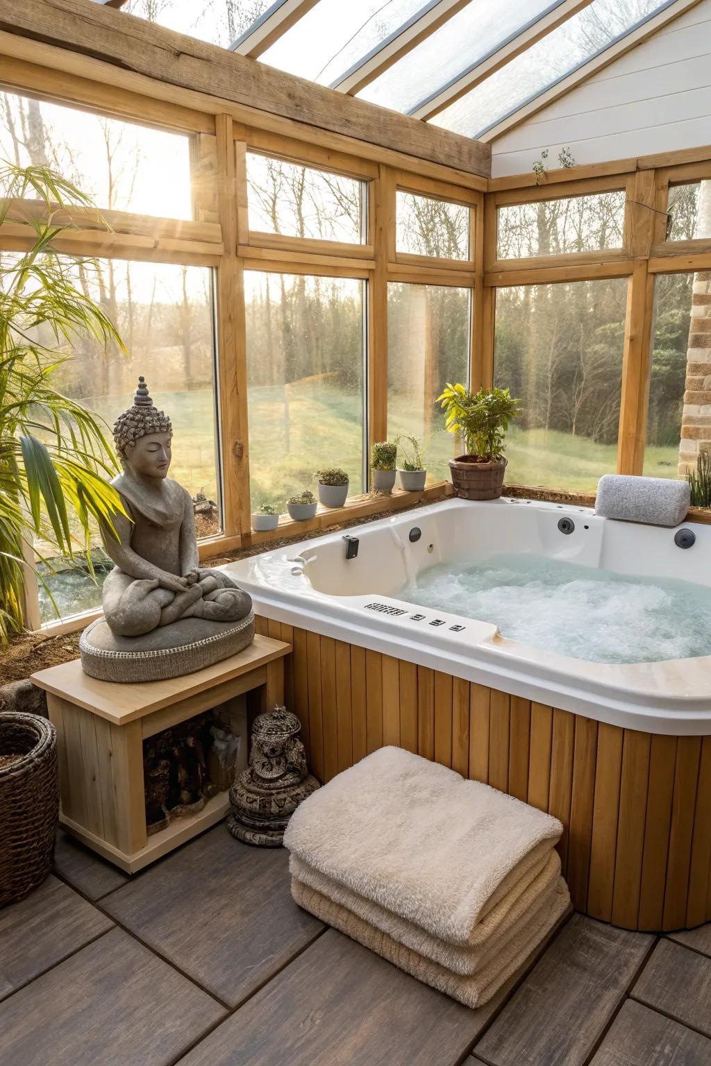 A Zen corner adds a peaceful escape to the sunroom.