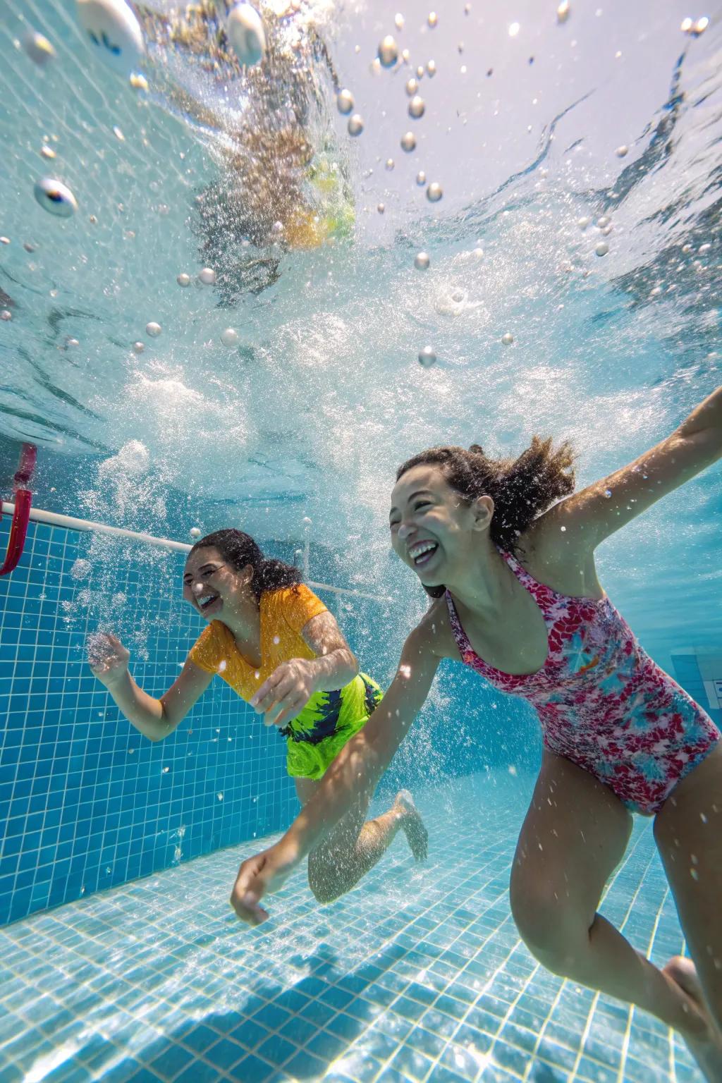 Underwater photography captures the joy and excitement of the party.