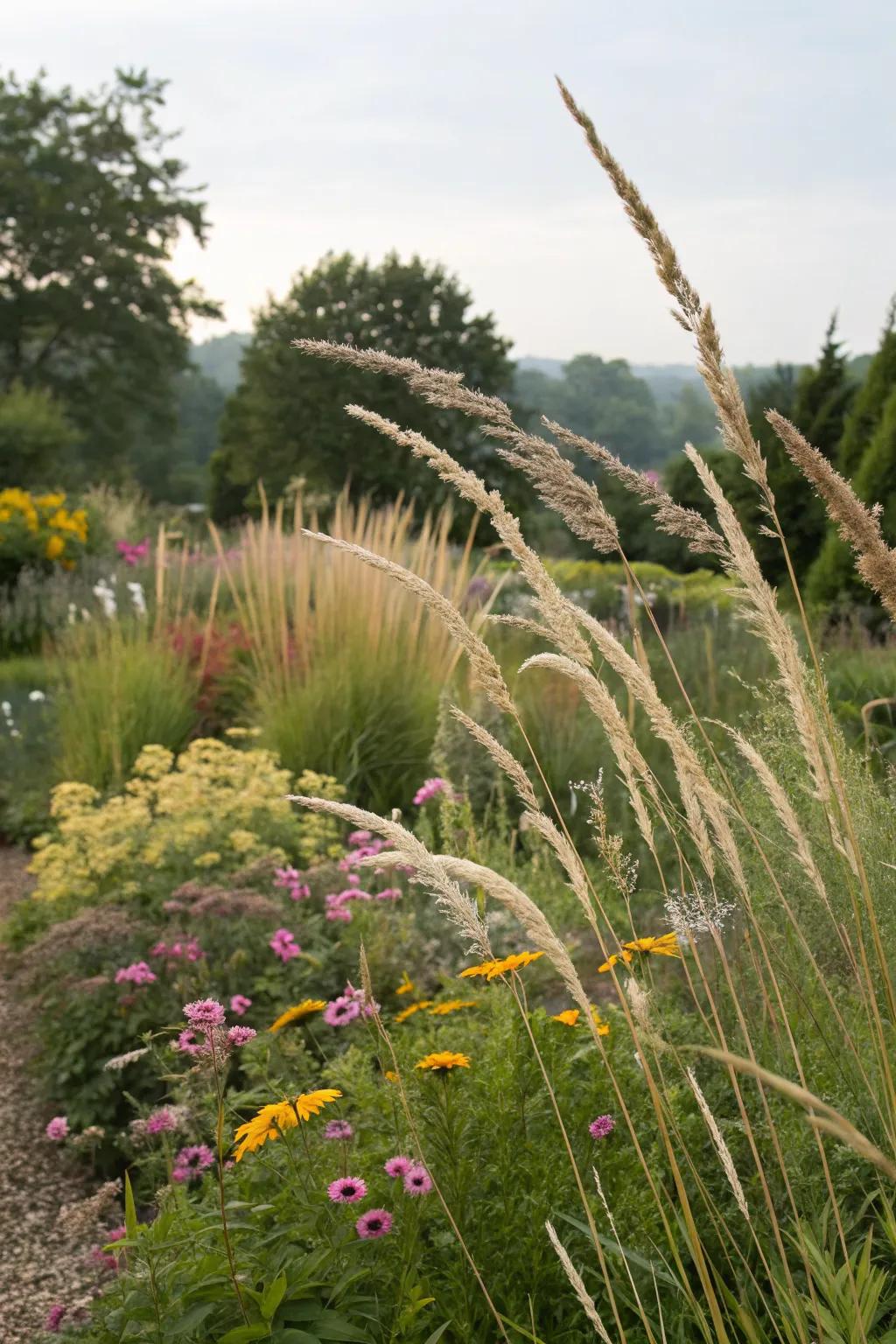 Tall grasses creating a vibrant habitat for garden wildlife.