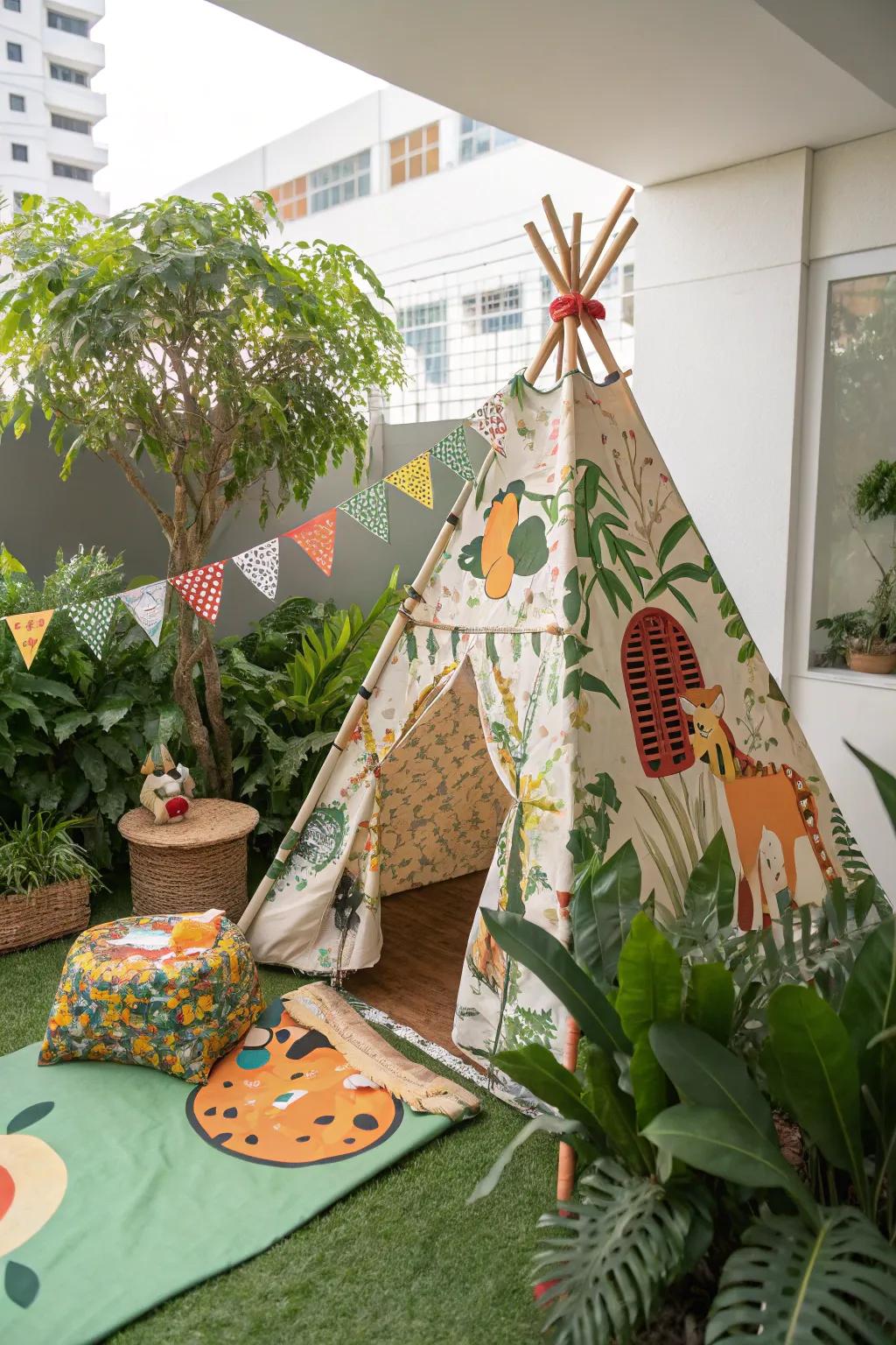 A safari-themed teepee is perfect for little adventurers.