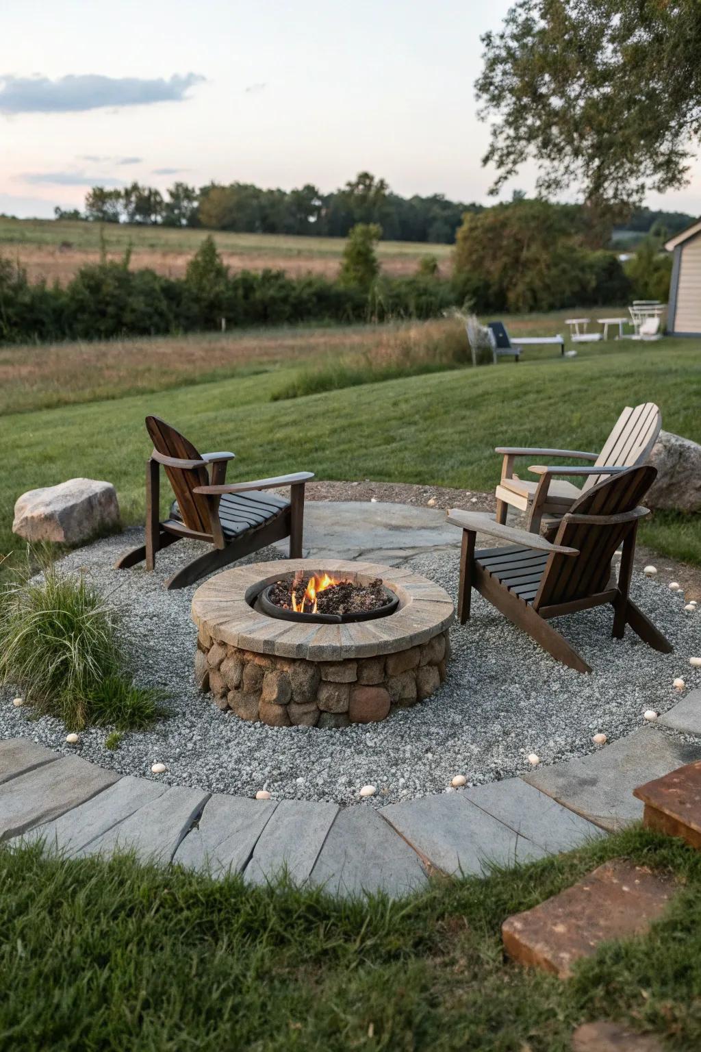Gravel patios provide a rustic touch with excellent drainage