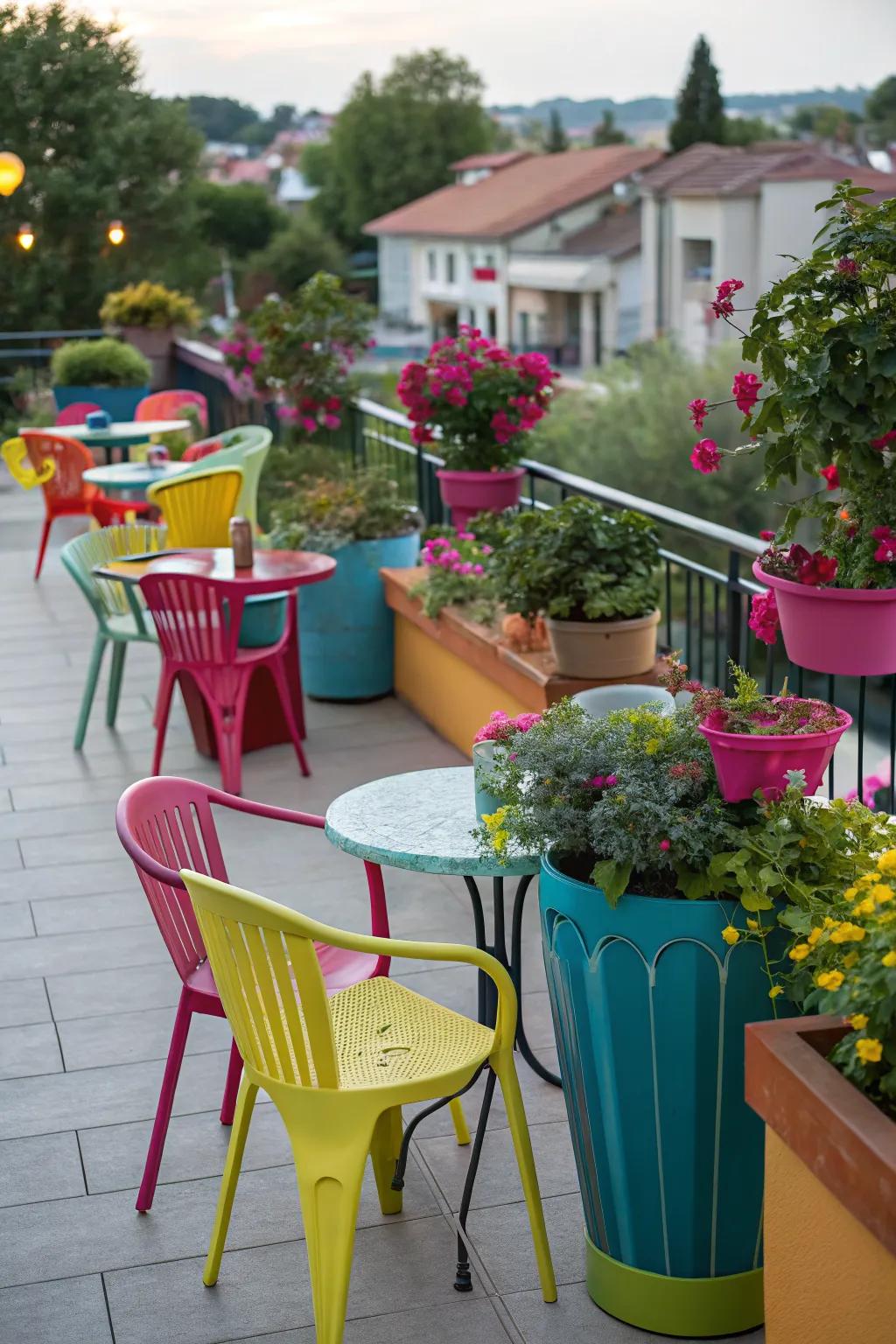 A bold color splash brings excitement and life to a terrace.