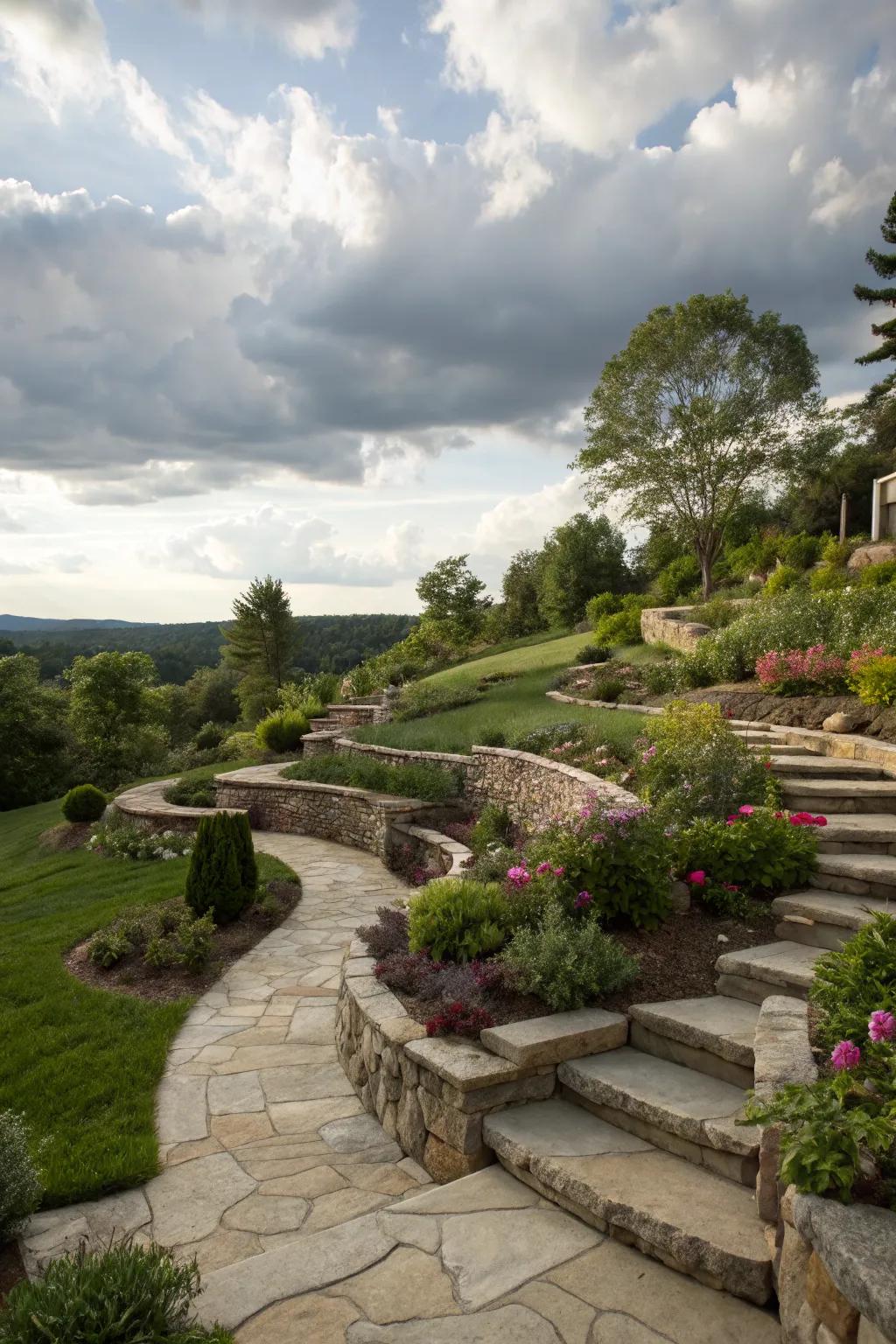 Stone pathways blend seamlessly with natural landscapes.