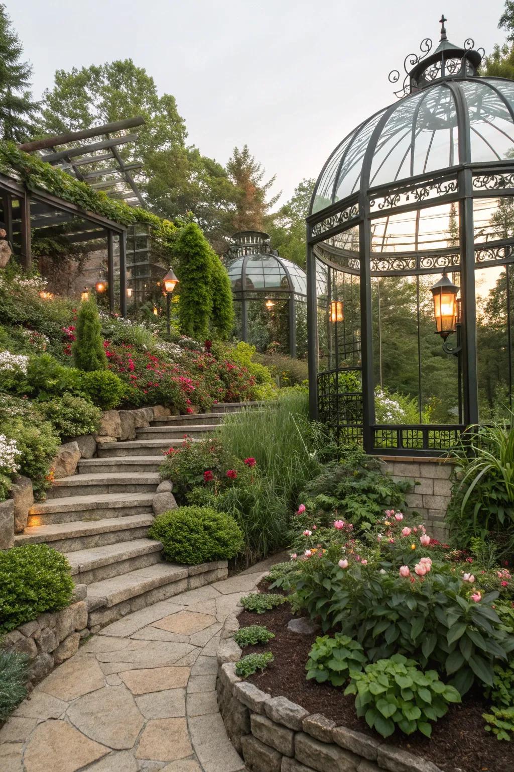 Unexpected materials create standout elements in tiered gardens.