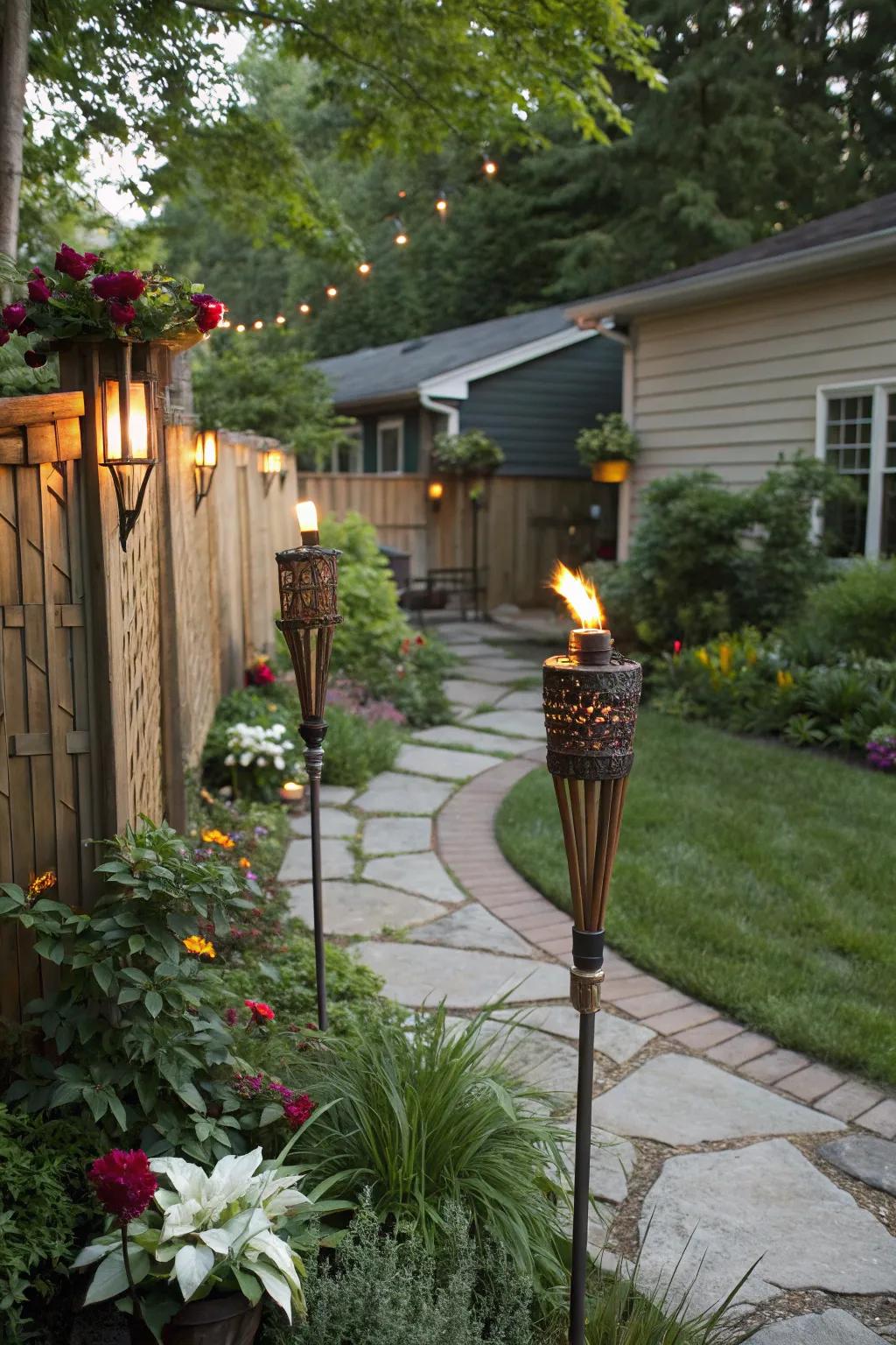 Add whimsy to your backyard with creatively designed tiki torches.