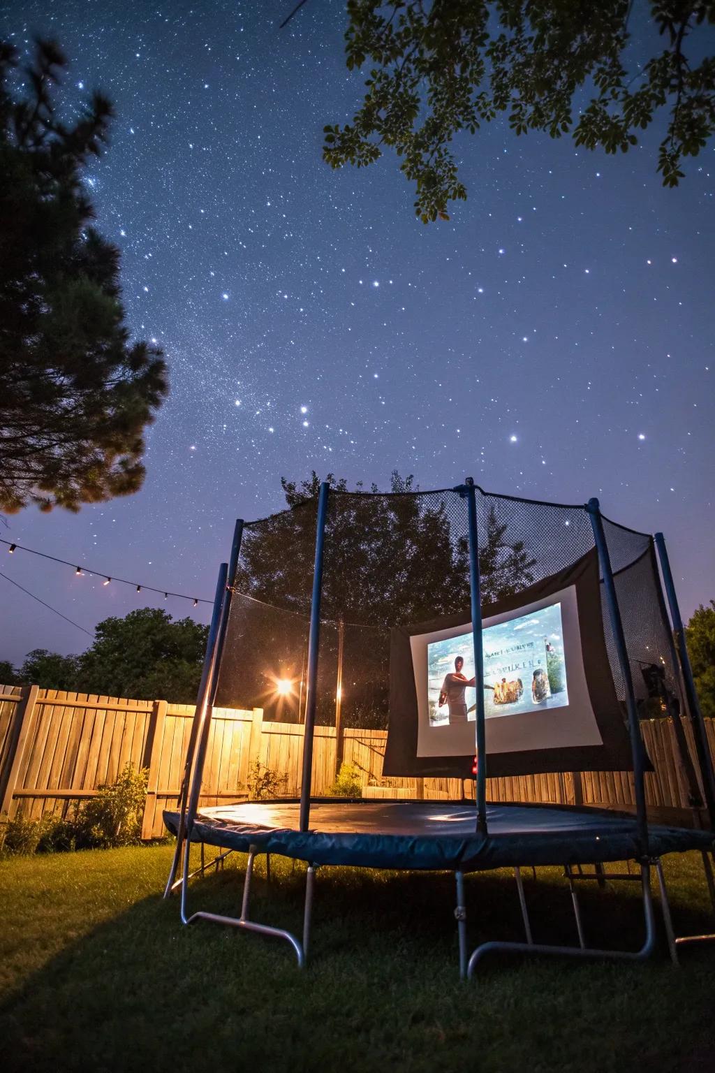 Enjoy movie magic with a trampoline theatre setup.