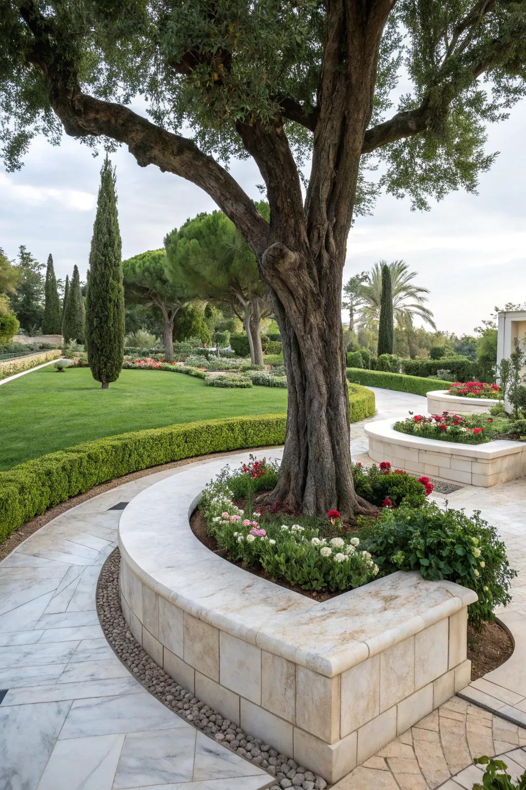 A tree bordered with elegant marble edging.