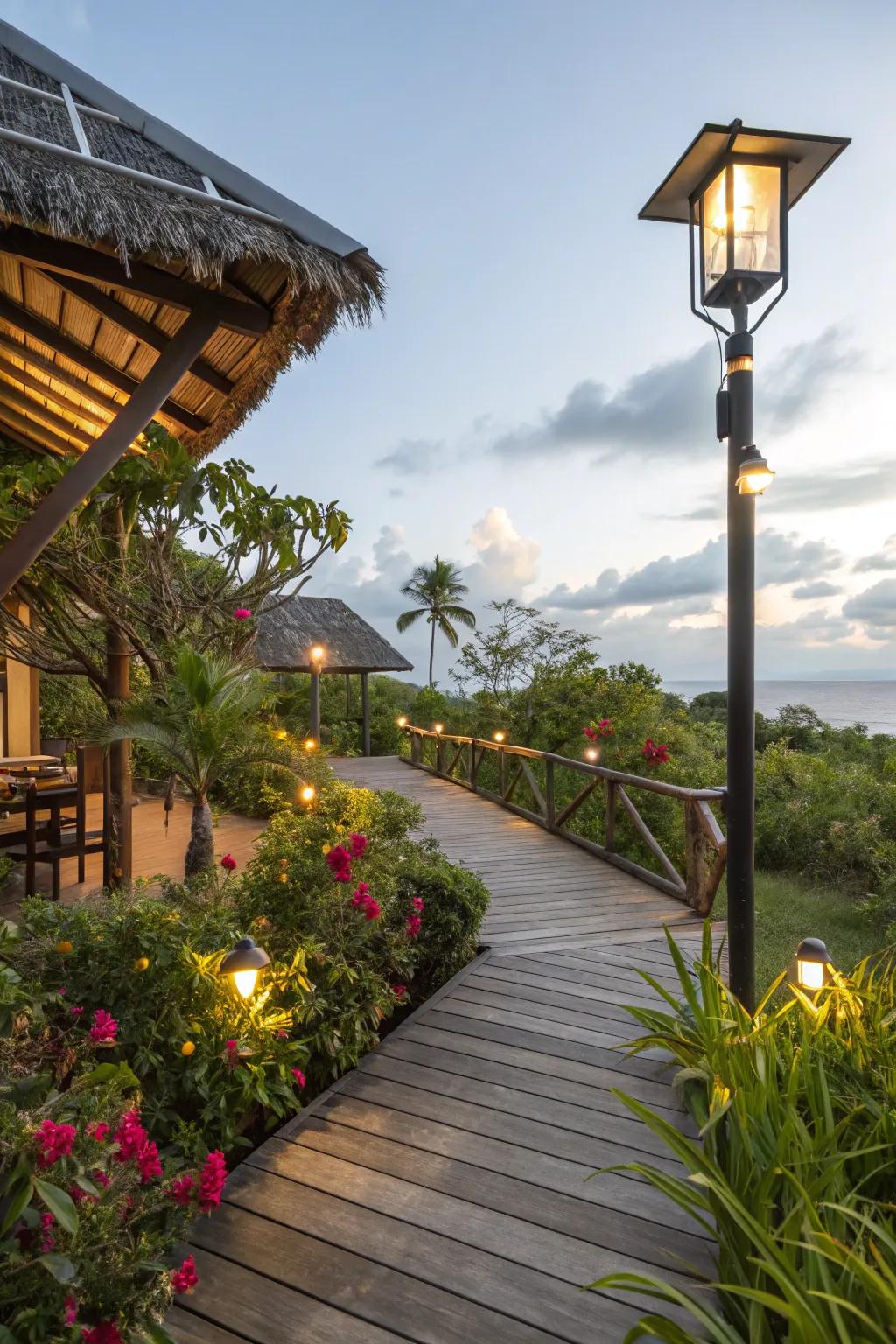 Solar lights and sustainable materials make the deck eco-friendly.