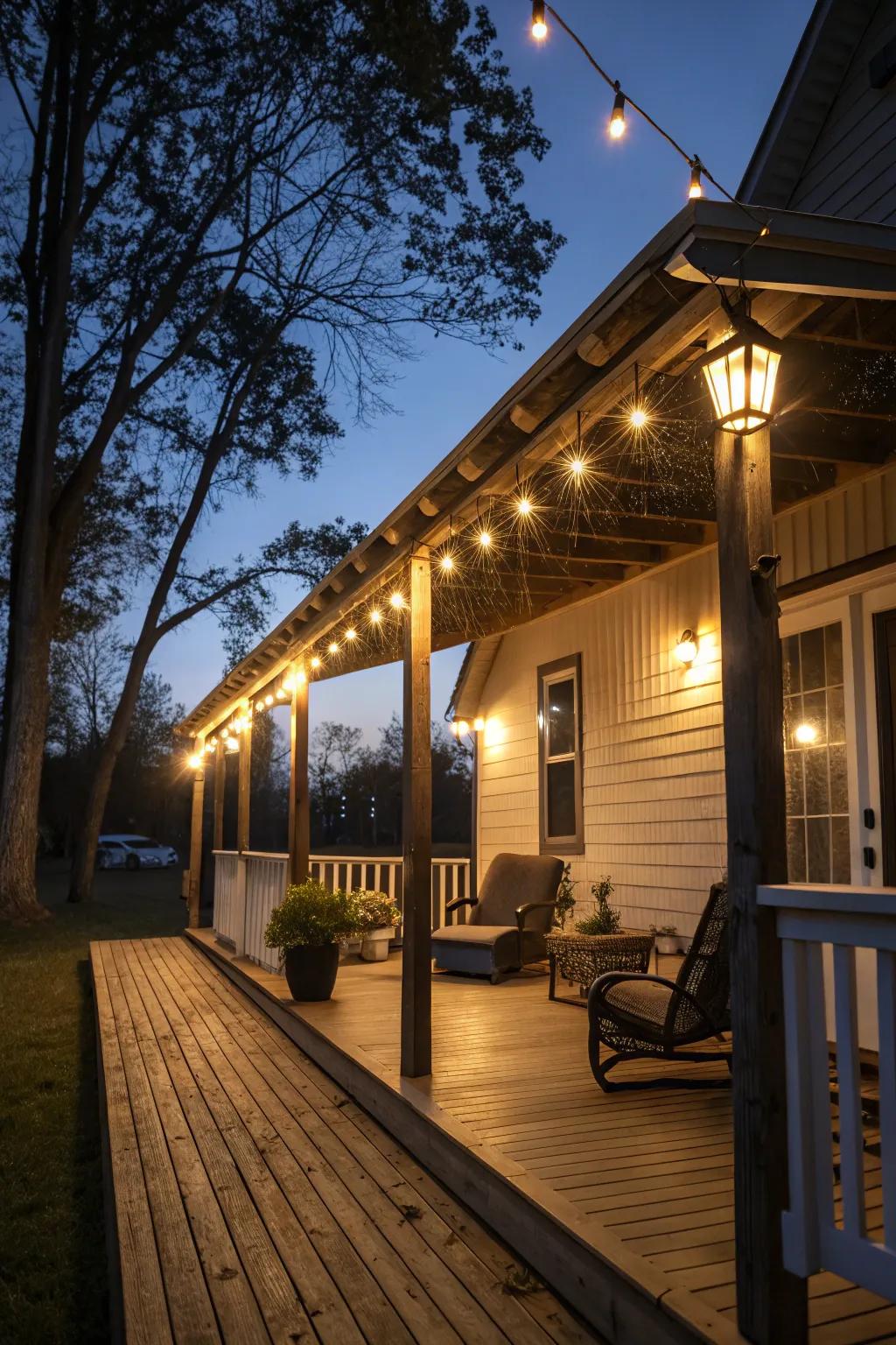 Solar lights provide eco-friendly illumination for your porch.