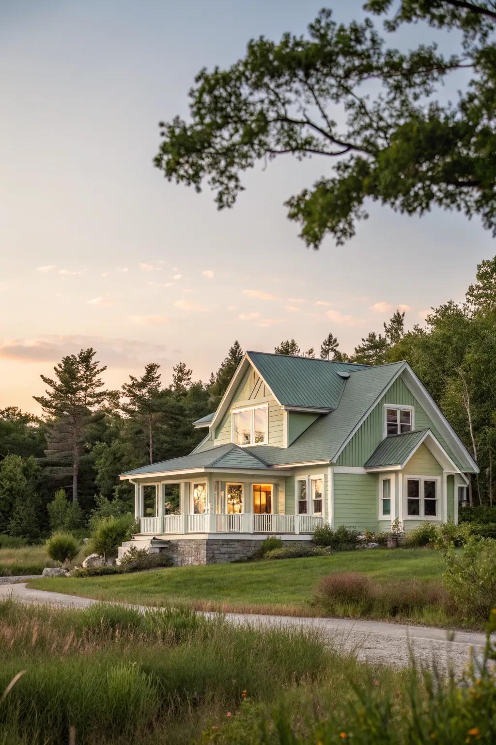 Soft sage and cream offer a soothing and natural exterior for this home.