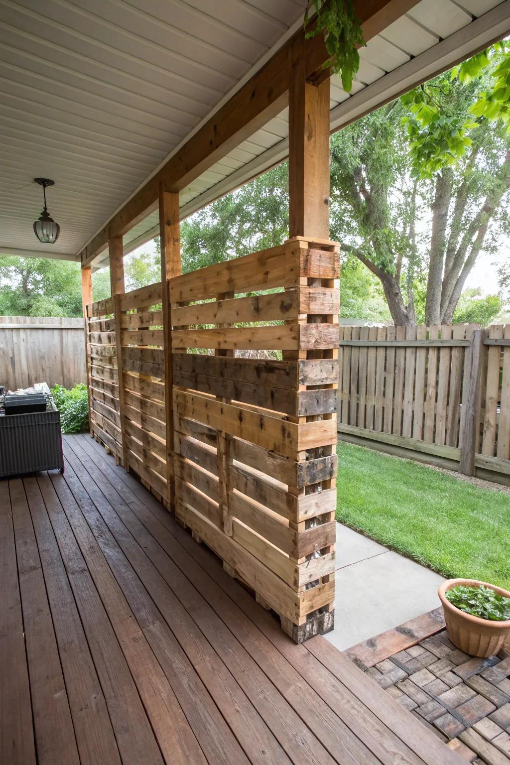 Create a rustic privacy solution with a DIY pallet wall.