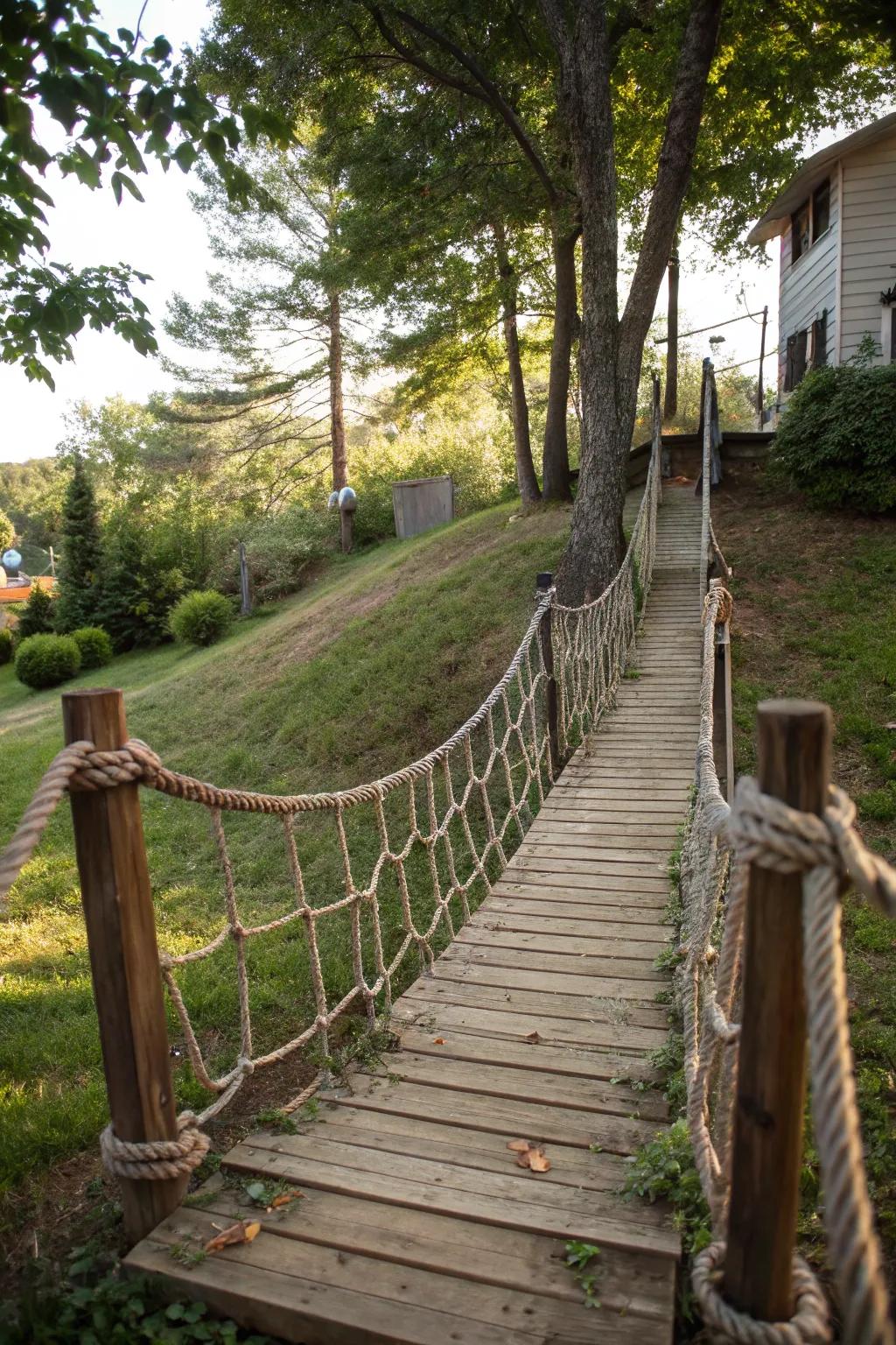 A rope bridge adds adventure and charm.