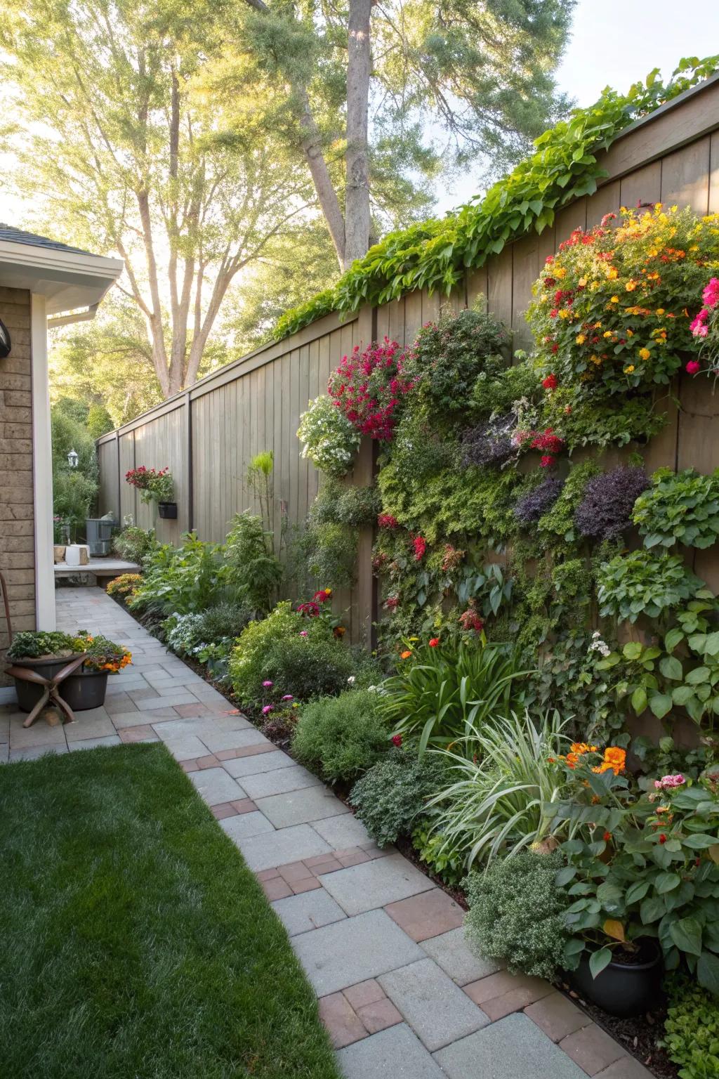 A living wall adds vibrant life to vertical spaces.