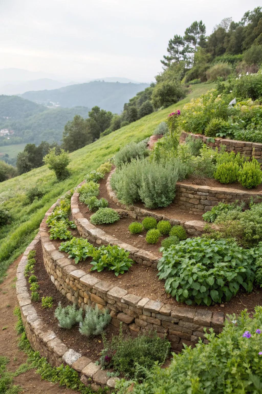 Herb spirals offer a practical and beautiful gardening solution.