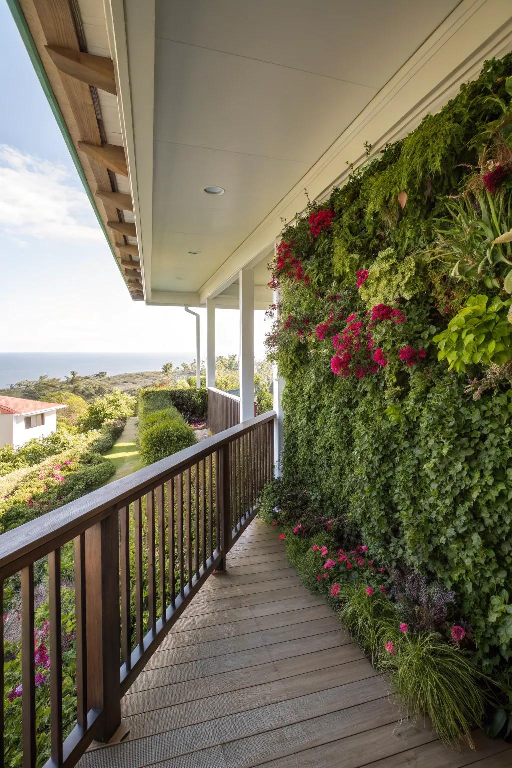 A vertical garden creates a lush oasis on your porch.