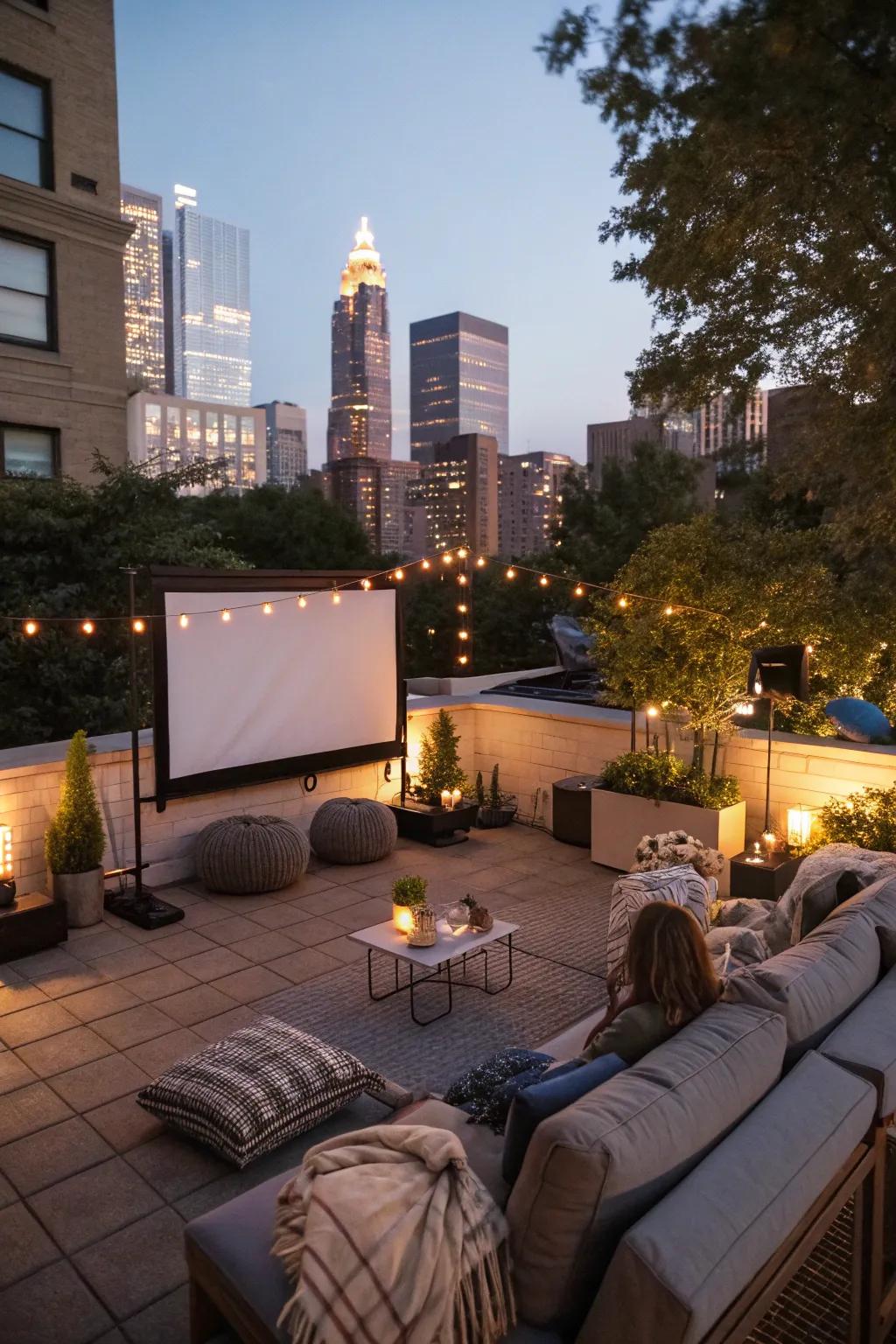 Enjoy movie nights with an outdoor theater setup.