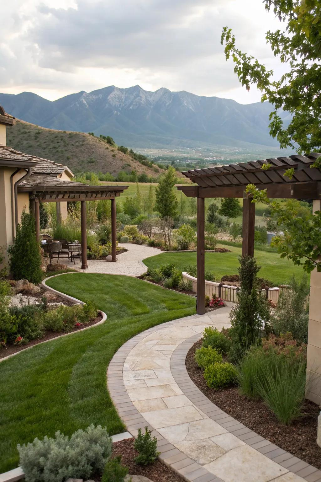 Artistic hardscaping enhancing the aesthetic of a Utah backyard.