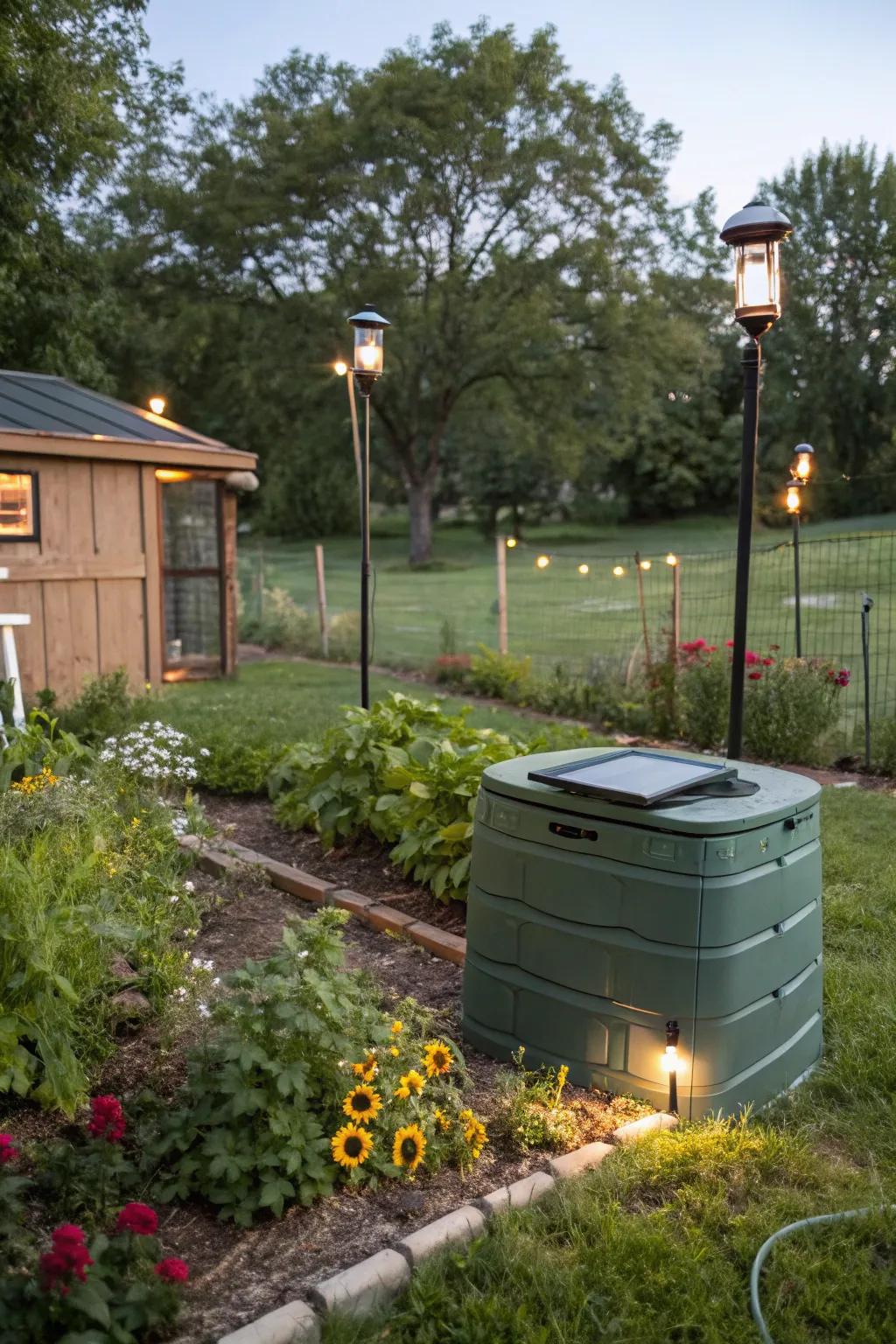 A sustainable garden designed with eco-friendly features.
