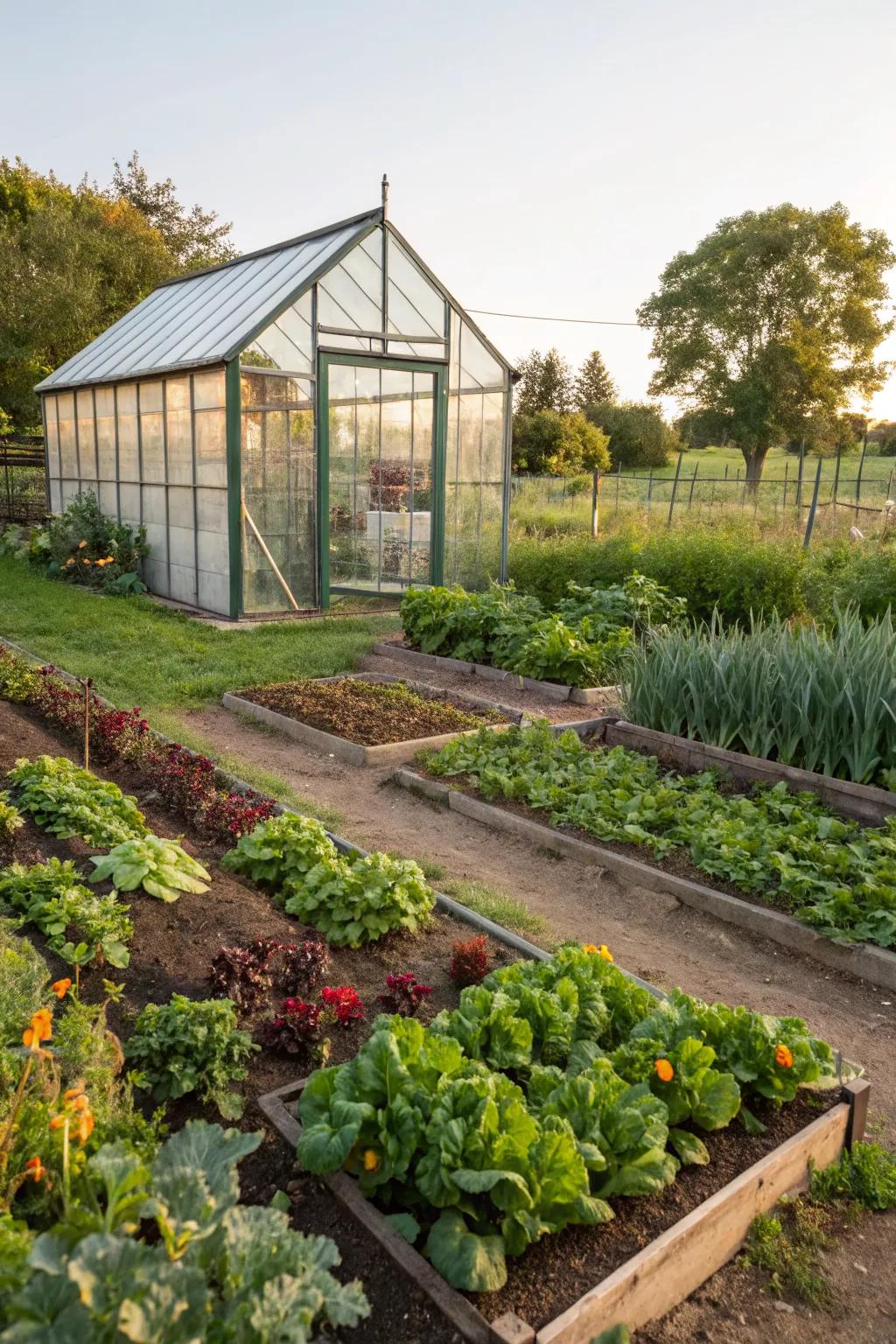 Greenhouses extend growing seasons and protect tender plants.