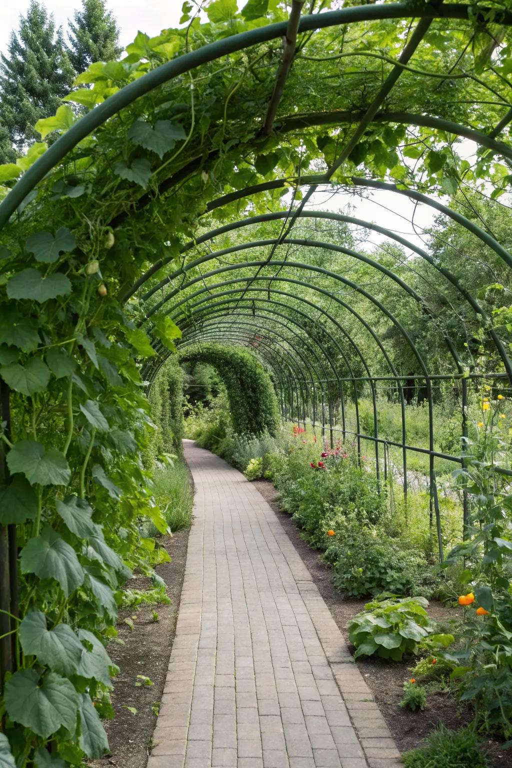 Cattle panel arches provide durable and expansive growing spaces.