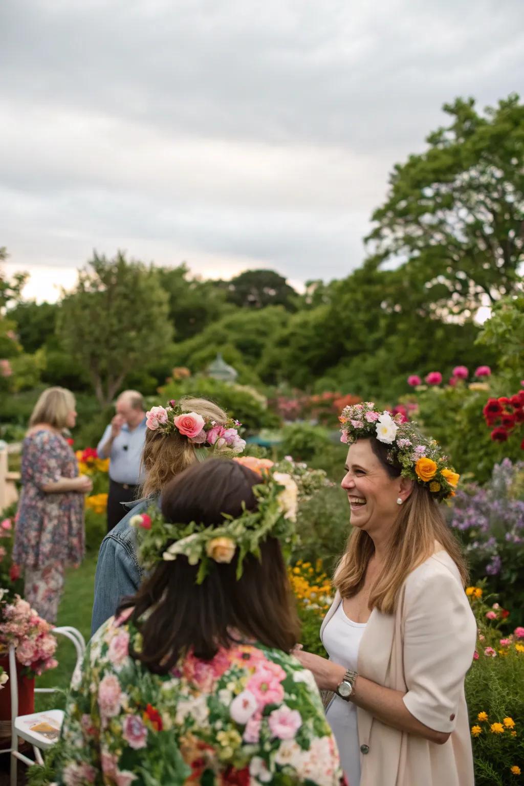 Floral crowns add a whimsical and personal touch to any garden gathering.