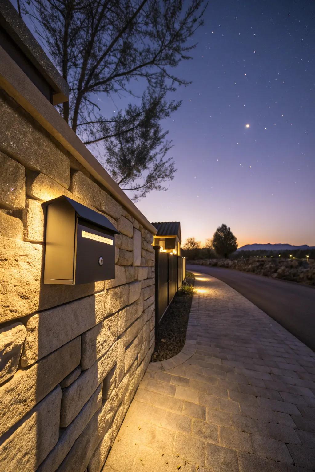 A mailbox with lighting that brightens up the night.