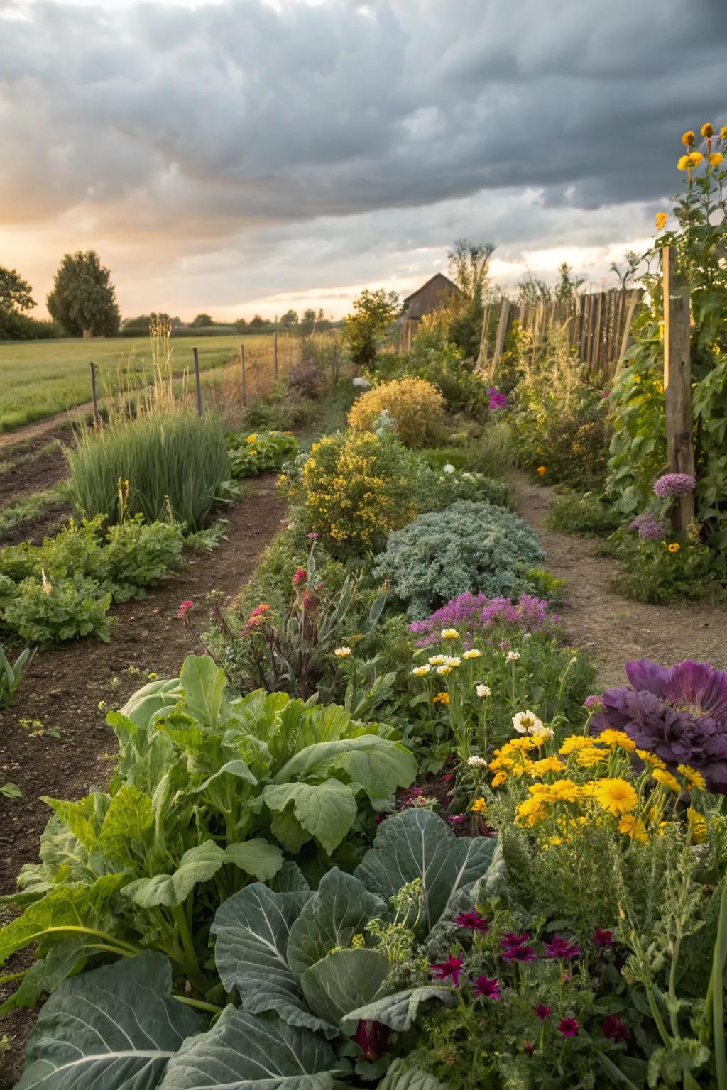 Interplanting creates a diverse garden that challenges weed growth.