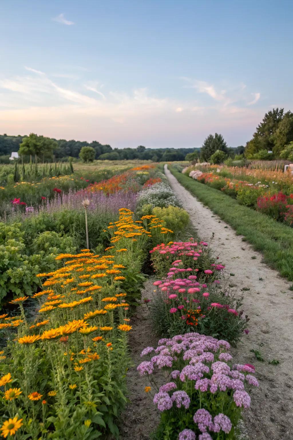 A balanced mix of symmetry and asymmetry in wildflower design.