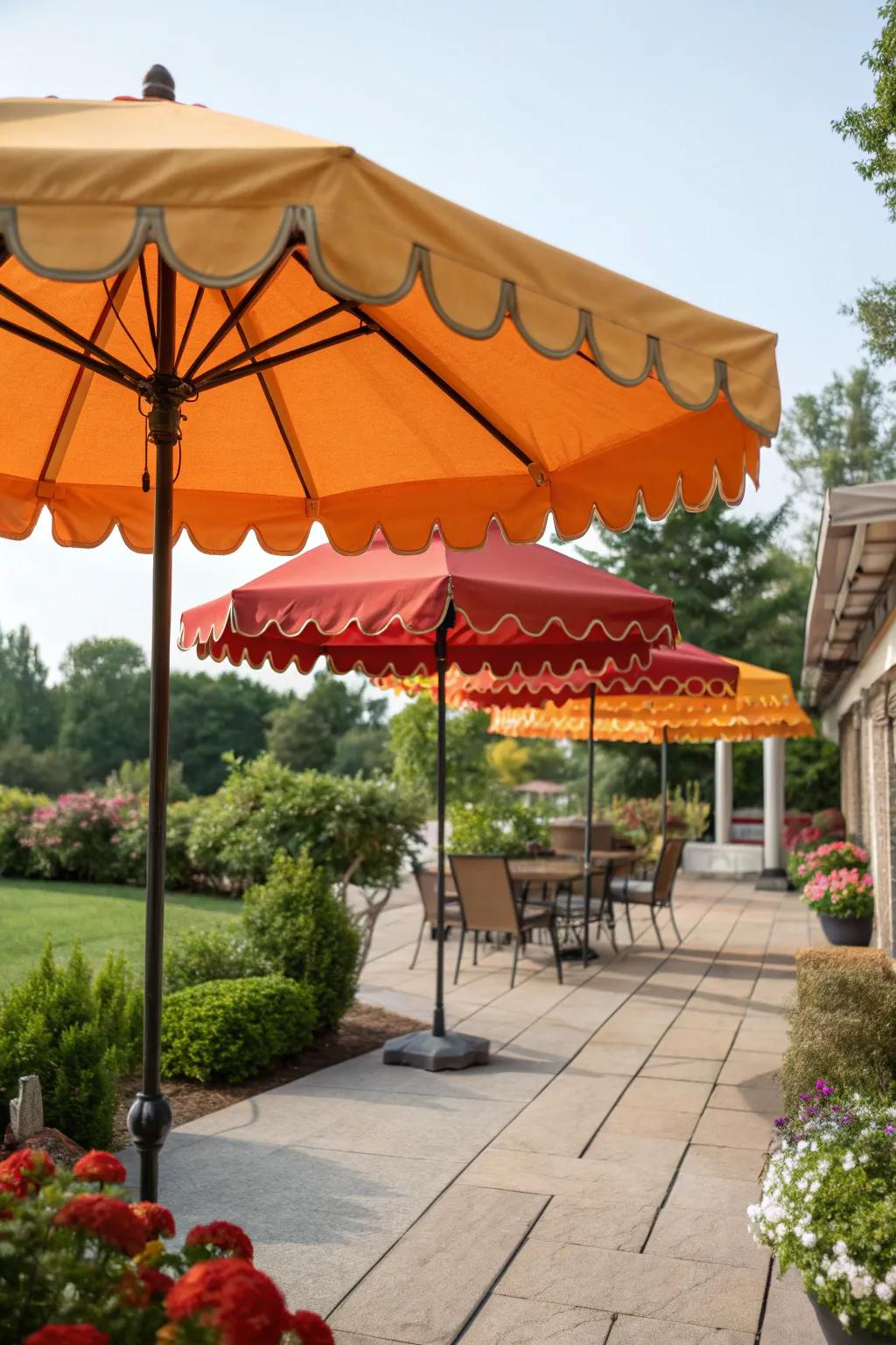 Outdoor umbrellas offer shade and a bit of wind protection.