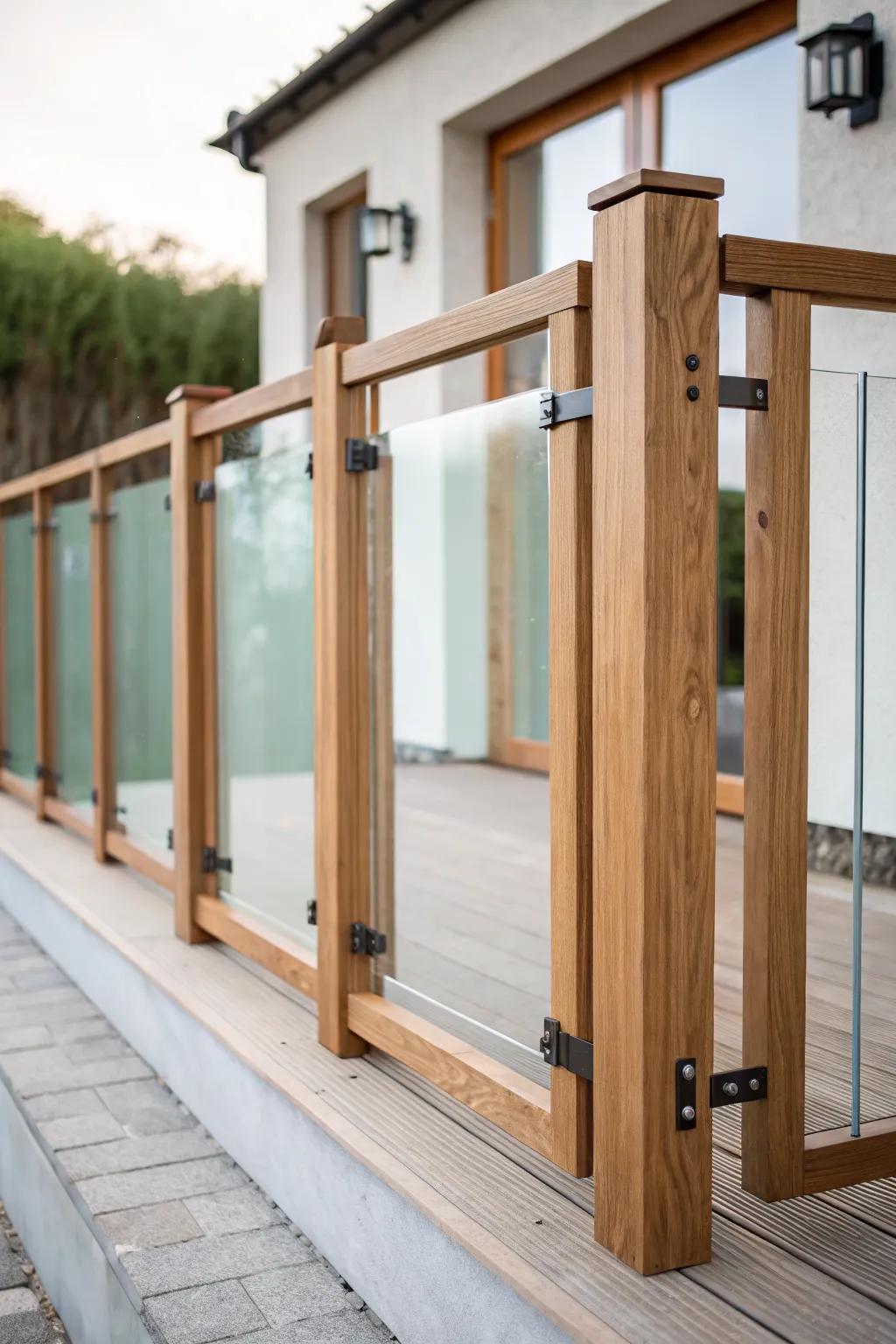 A sophisticated gate with glass panels that blends privacy with elegance.