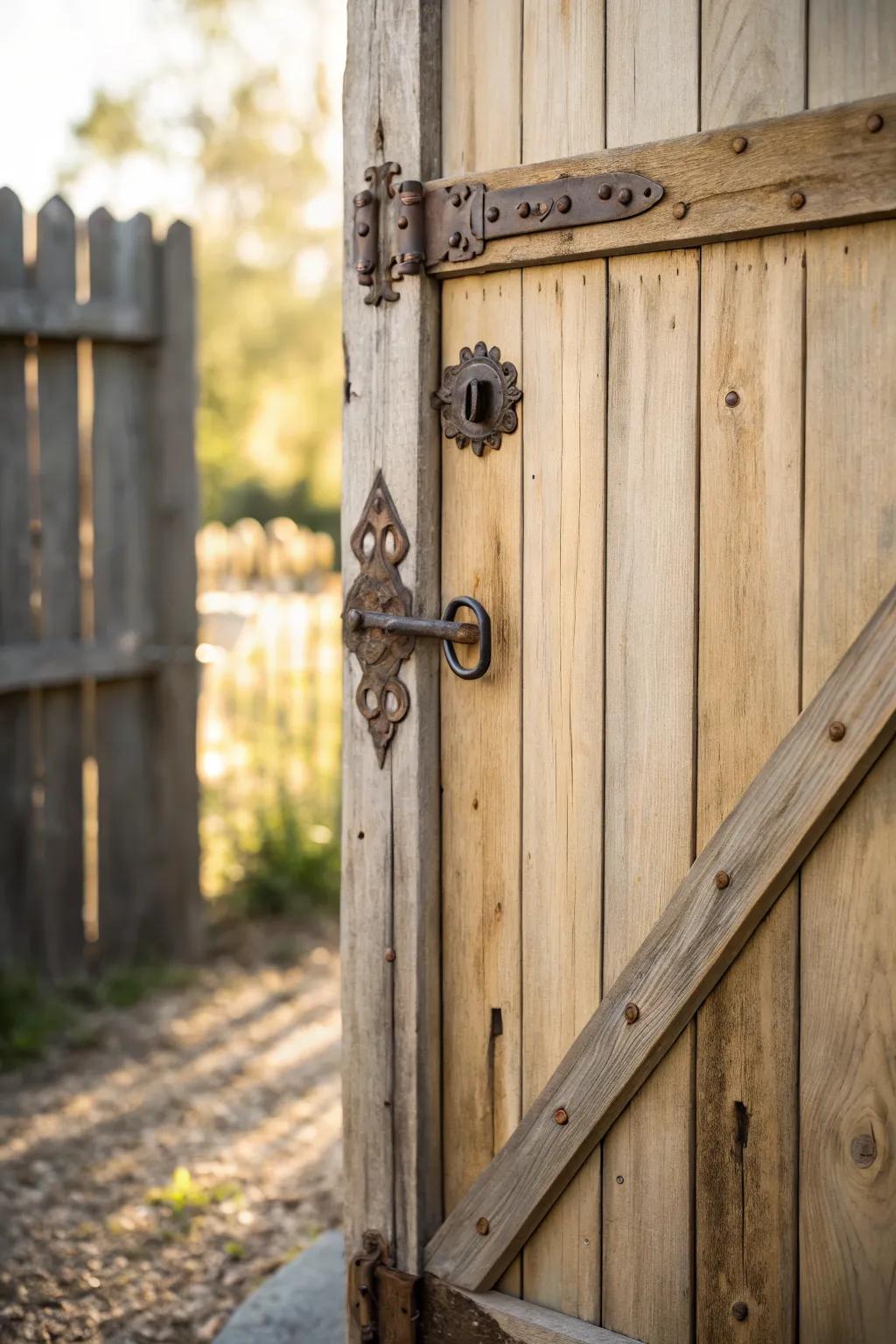 Vintage hardware adds charm and character to the gate.