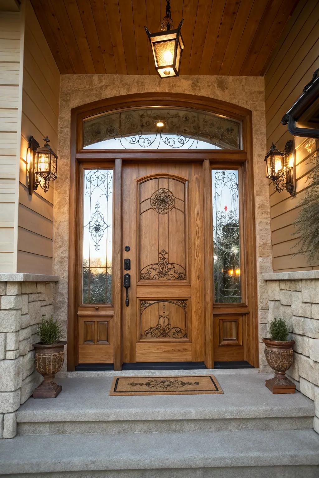 Sidelights add light and elegance to wooden doors.