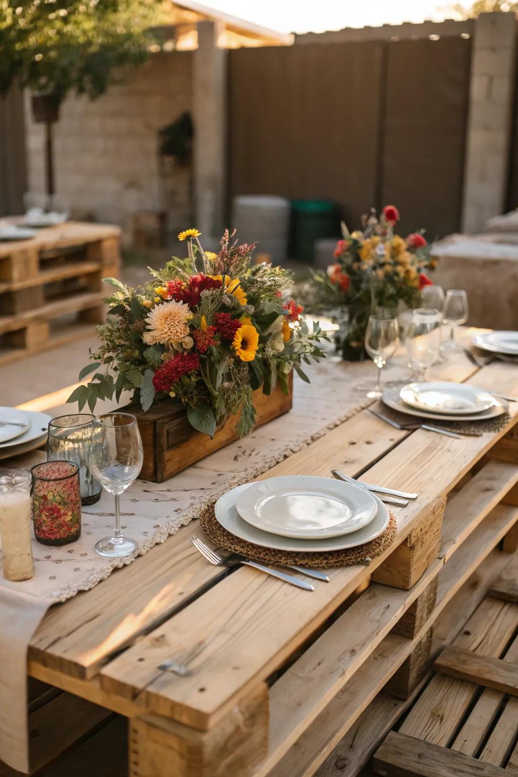 Host memorable dinners with a pallet outdoor dining table.