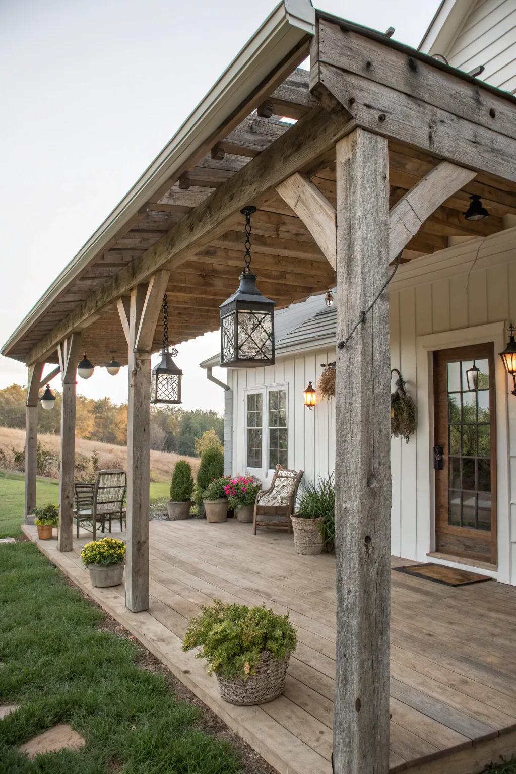 Vintage farmhouse style patio covers offer a cozy and nostalgic feel.