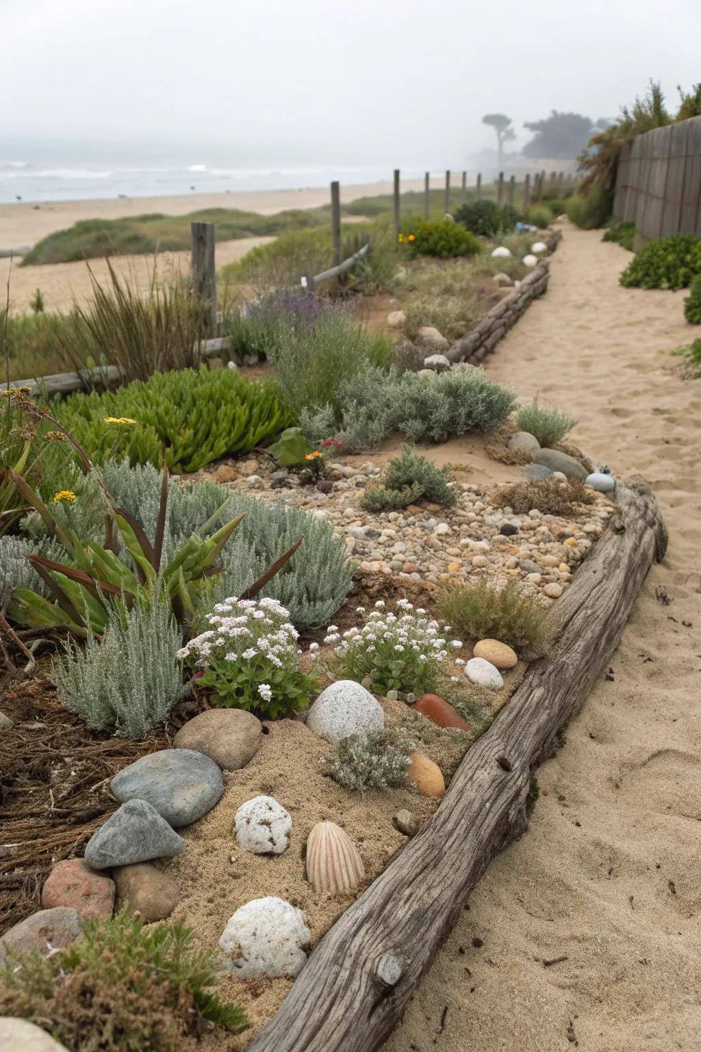 Bring the beach to your garden with driftwood edging.
