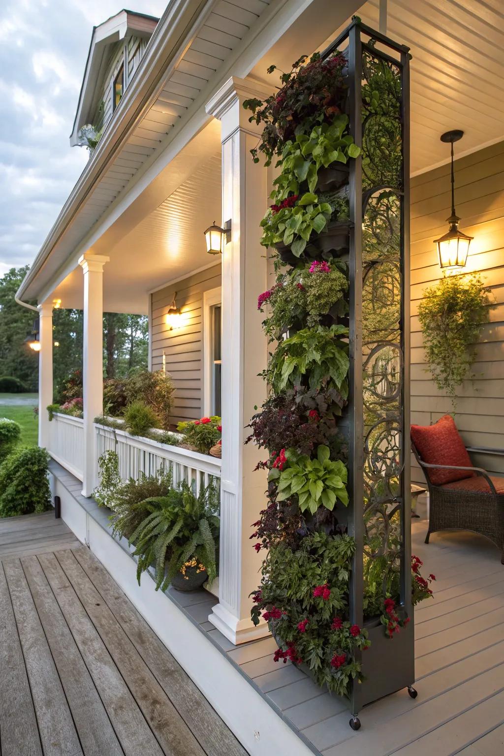 Botanical wall art on a wrap around porch