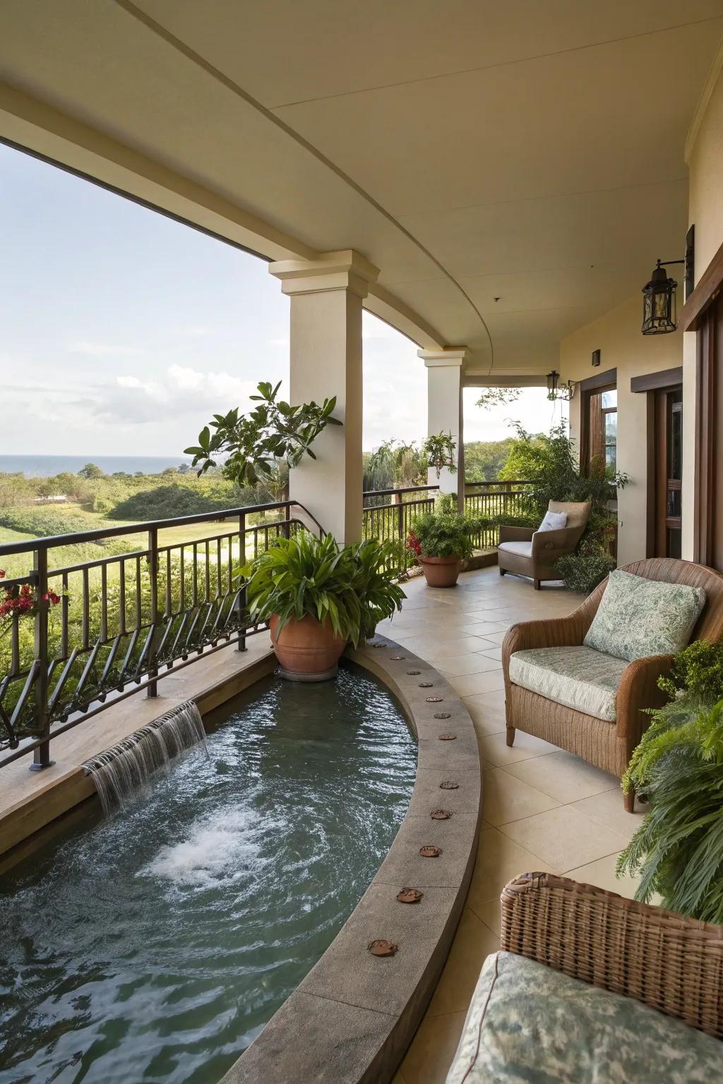 A water feature adds tranquility and sound.