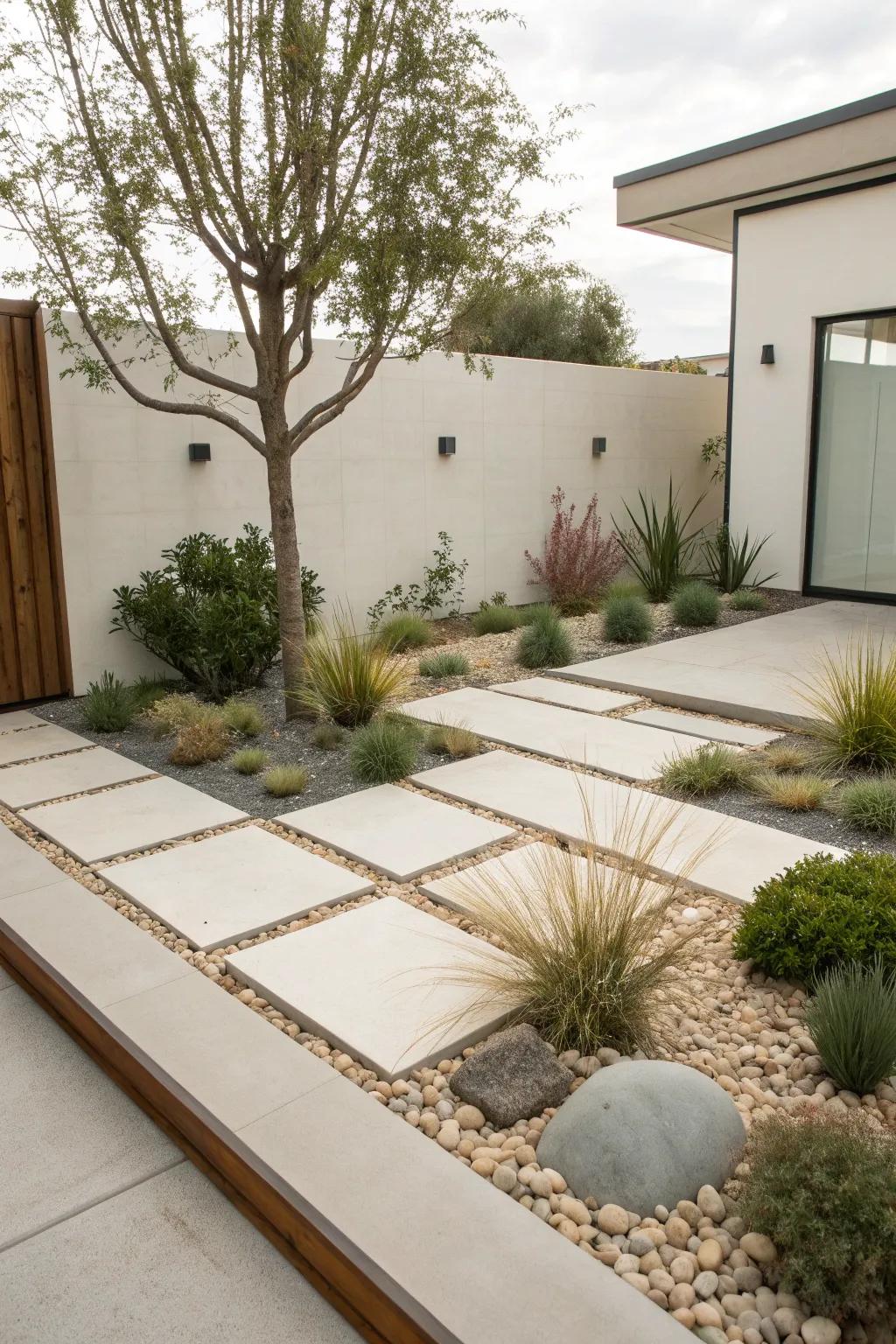 A minimalist xeriscape garden offering a tranquil retreat.