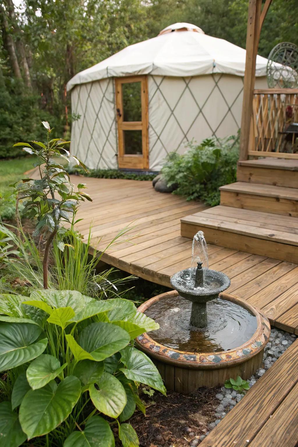 Water features add tranquility and a calming ambiance.