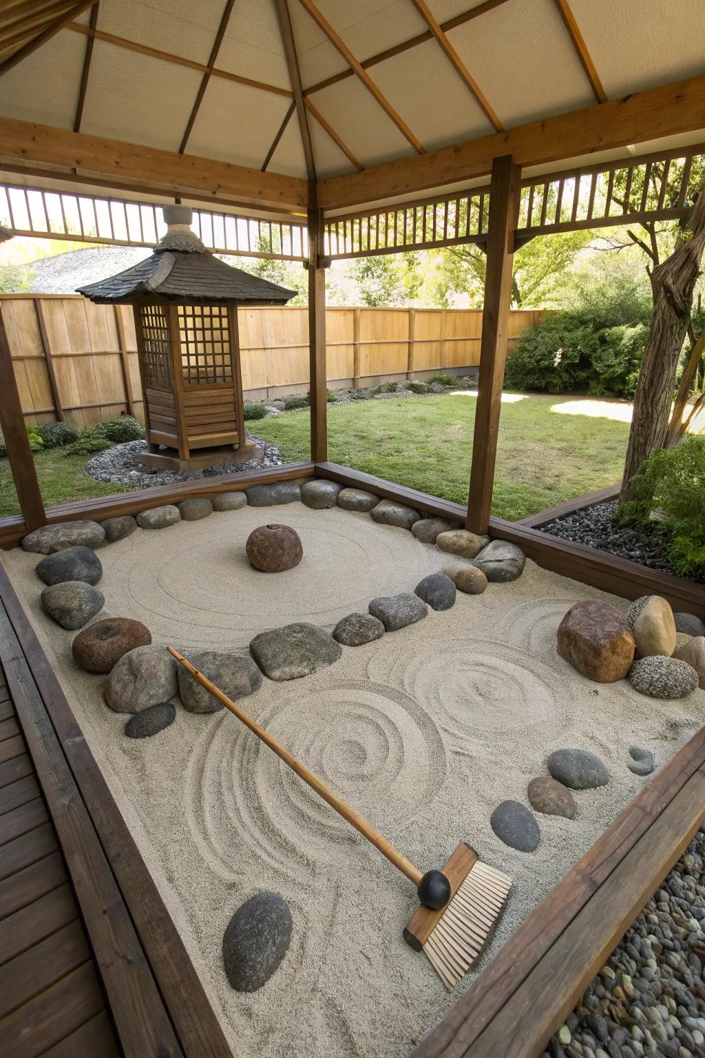 Find inner peace with a gazebo Zen garden.